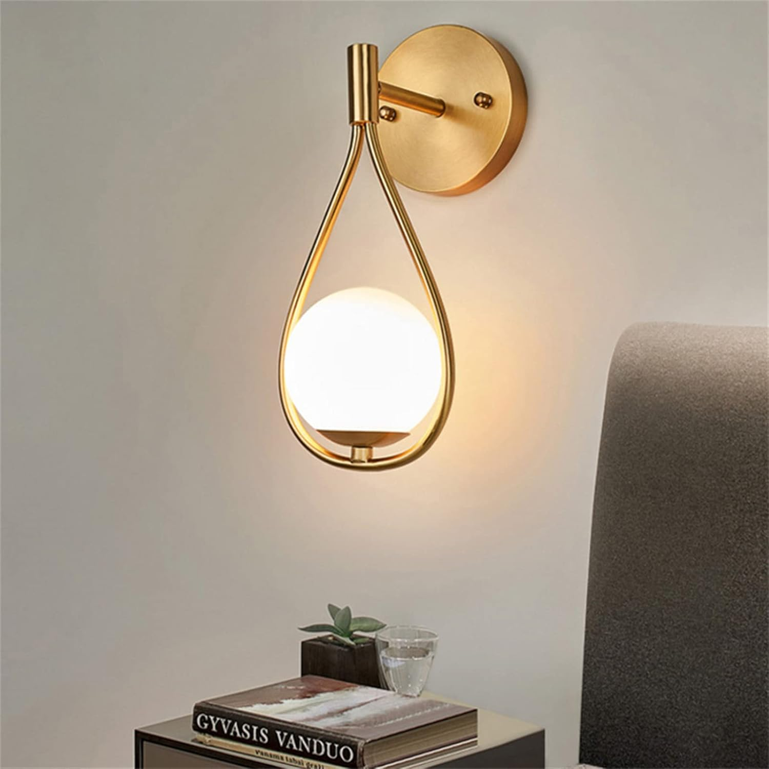 LED Golden Indoor Wall Lamp for Living Room E27 Vintage Wall Sconces Lamp Creative Drop Shaped Glass Metal Industrial Retro Gold Wall Light for Dining Room Bedroom Study Hallway Stairs (1 Pack) image number 5