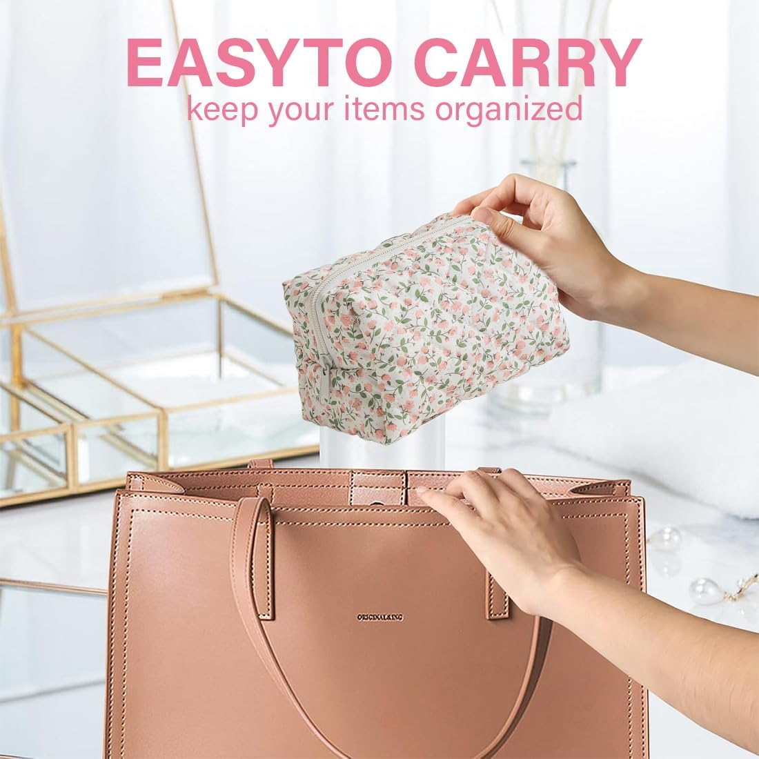 CATOR Flower Cosmetic Bag, Small, Portable Toiletry Bag, Make up Bag, Multifunctional Makeup Bag Organiser for Travel, for Women and Girls (B) image number 2