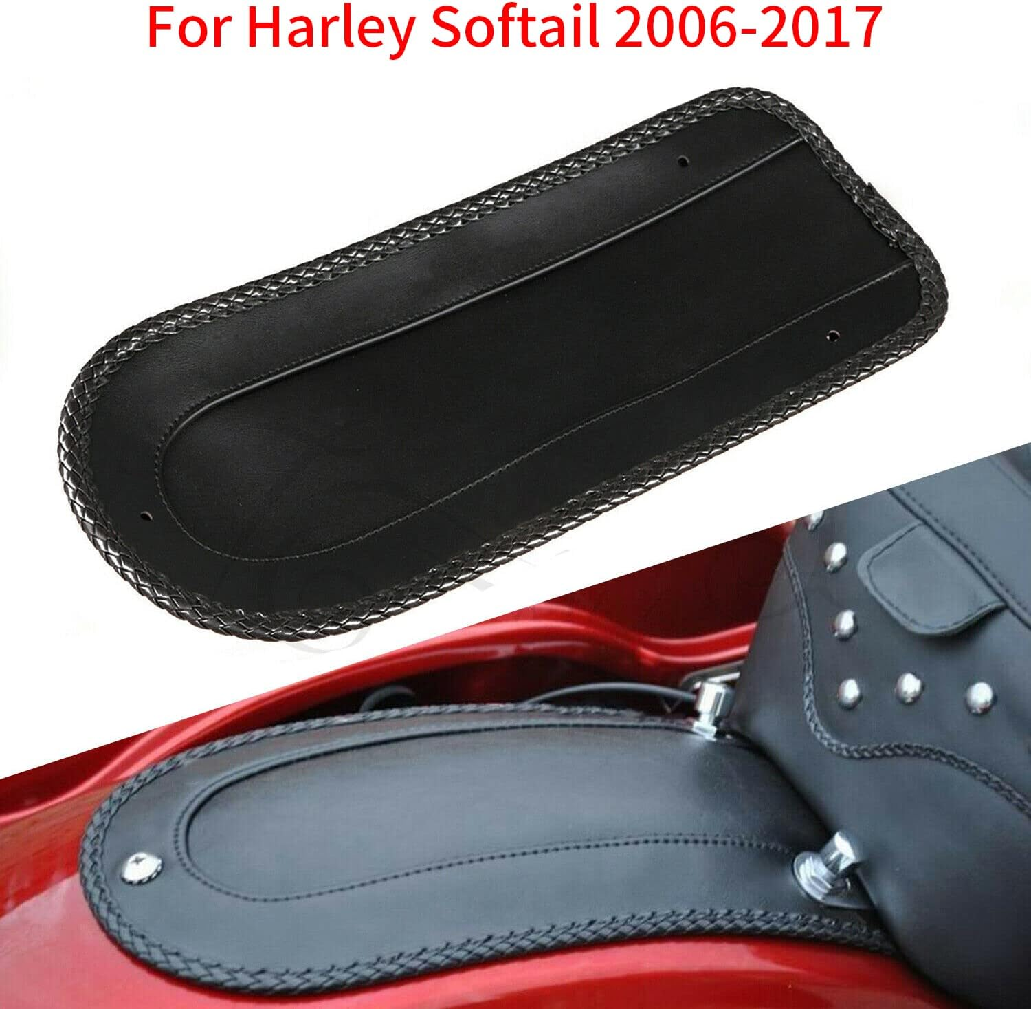 Black Motorcycle PU Leather Rear Fender Bib Leather Solo Seat for Harley Springer Softail Heritage Classic FLSTC EFI FLSTCI 2006-2017 image number 4