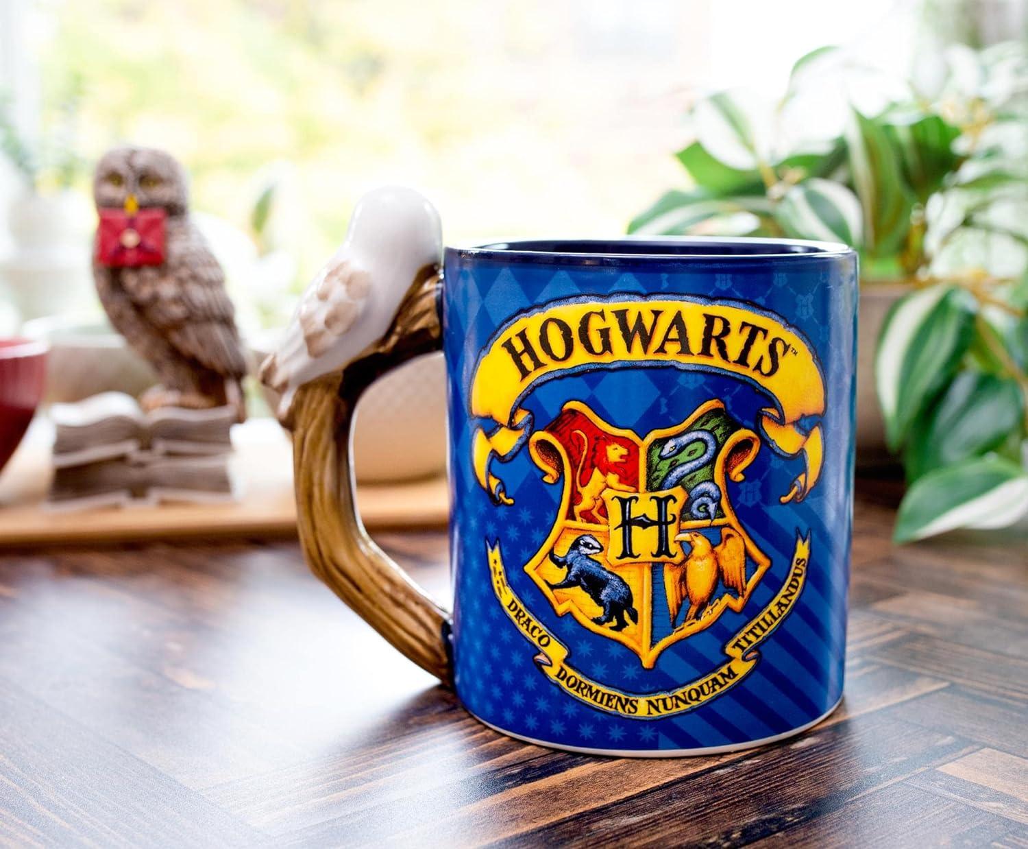 Silver Buffalo Harry Potter Hogwarts House Crest Sculpted Owl Handle Coffee Ceramic Mug, 1 Count (Pack of 1), Blue image number 4