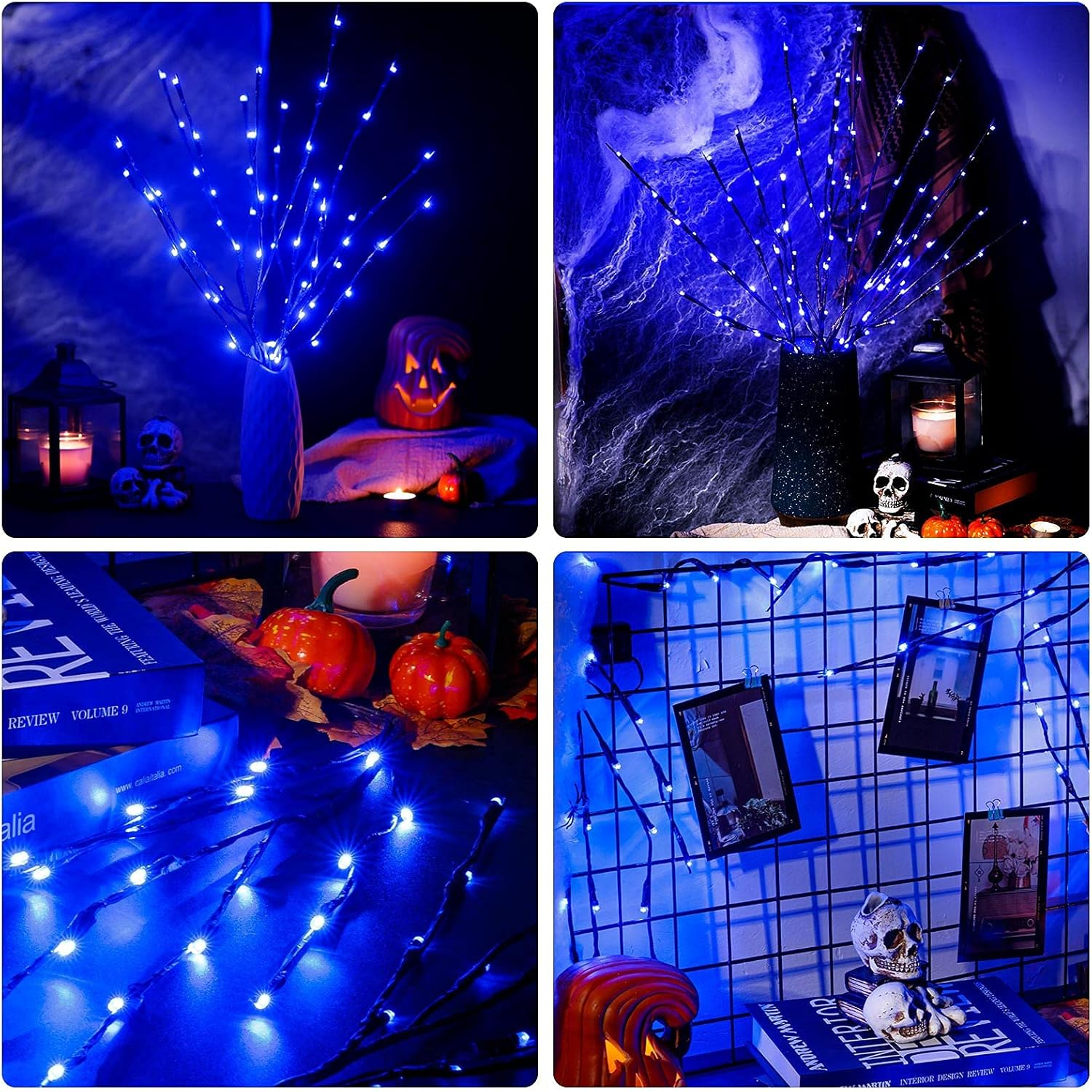 Twig Lights, 3 Pack Lighted Branches for Vases with 60 Bright Bulbs, Bendable Battery Branch Lights for Halloween, LED Lighted Willow Branches for Halloween Home Decorations (Blu-Ray) image number 3