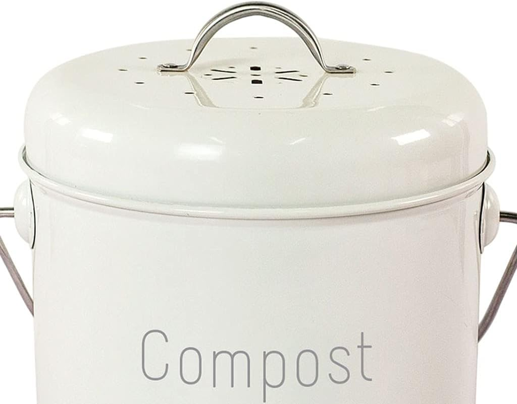 XIMING Garden Compost Bin Countertop Compost Caddy Bin with Carrying Handle Easy Clean - Milky White, as Described image number 4
