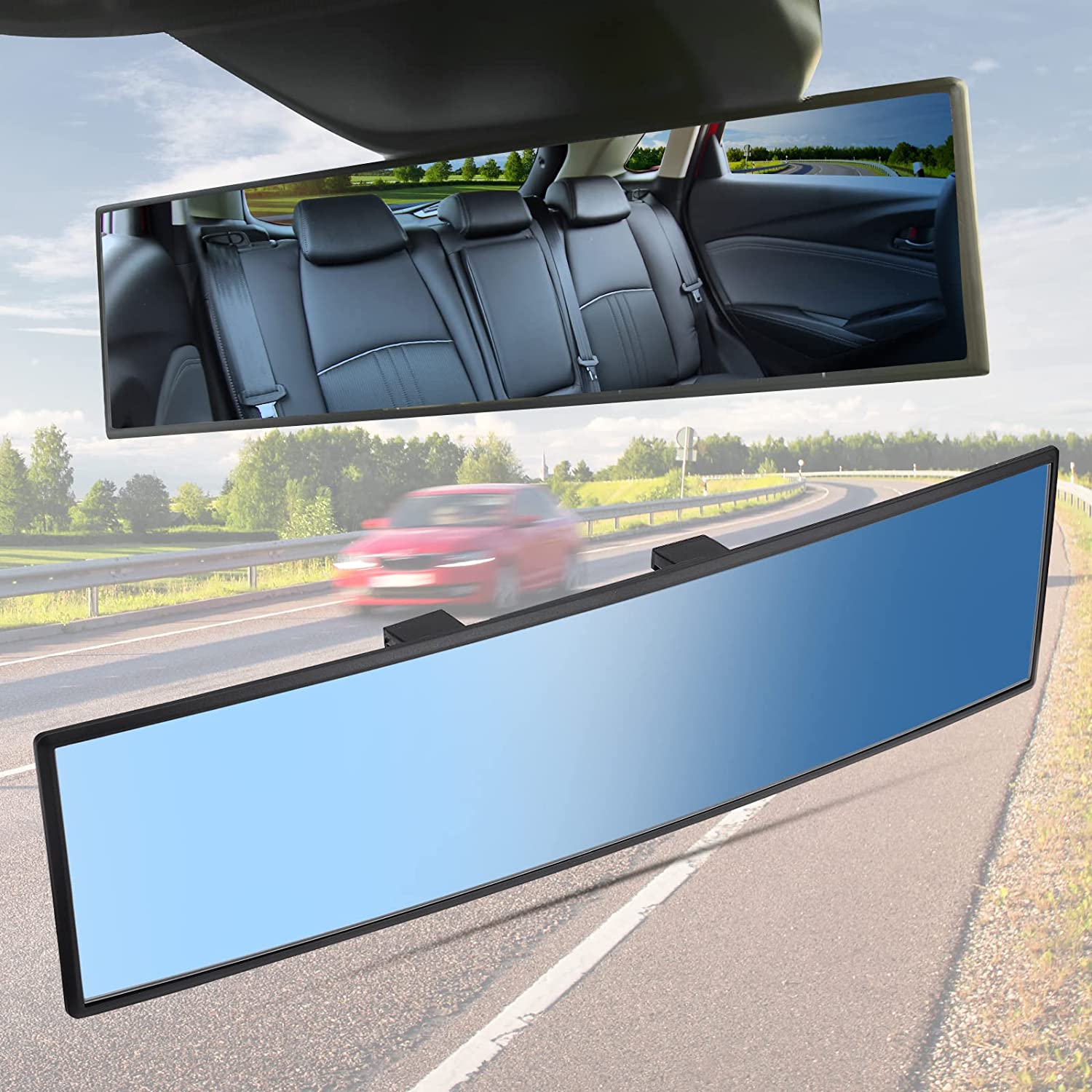 Joytutus Rear View Mirror, Universal 11.81 Inch Panoramic Convex Interior Clip-On Wide Angle Mirror to Reduce Blind Spot Effectively for Car SUV Trucks -Clear