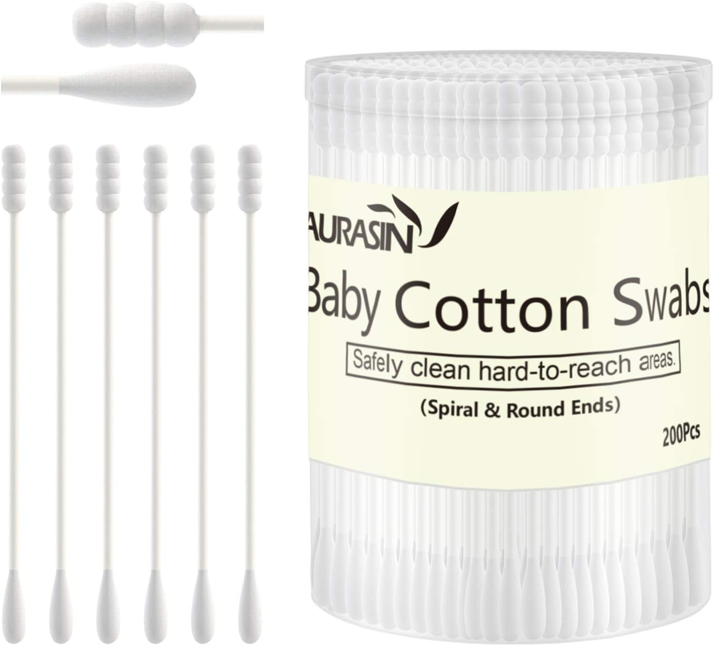 Baby Cotton Swabs, Paper Sticks Cotton Buds for Baby Ear Nose Clean-200Pcs(Spiral & Round) image number 6