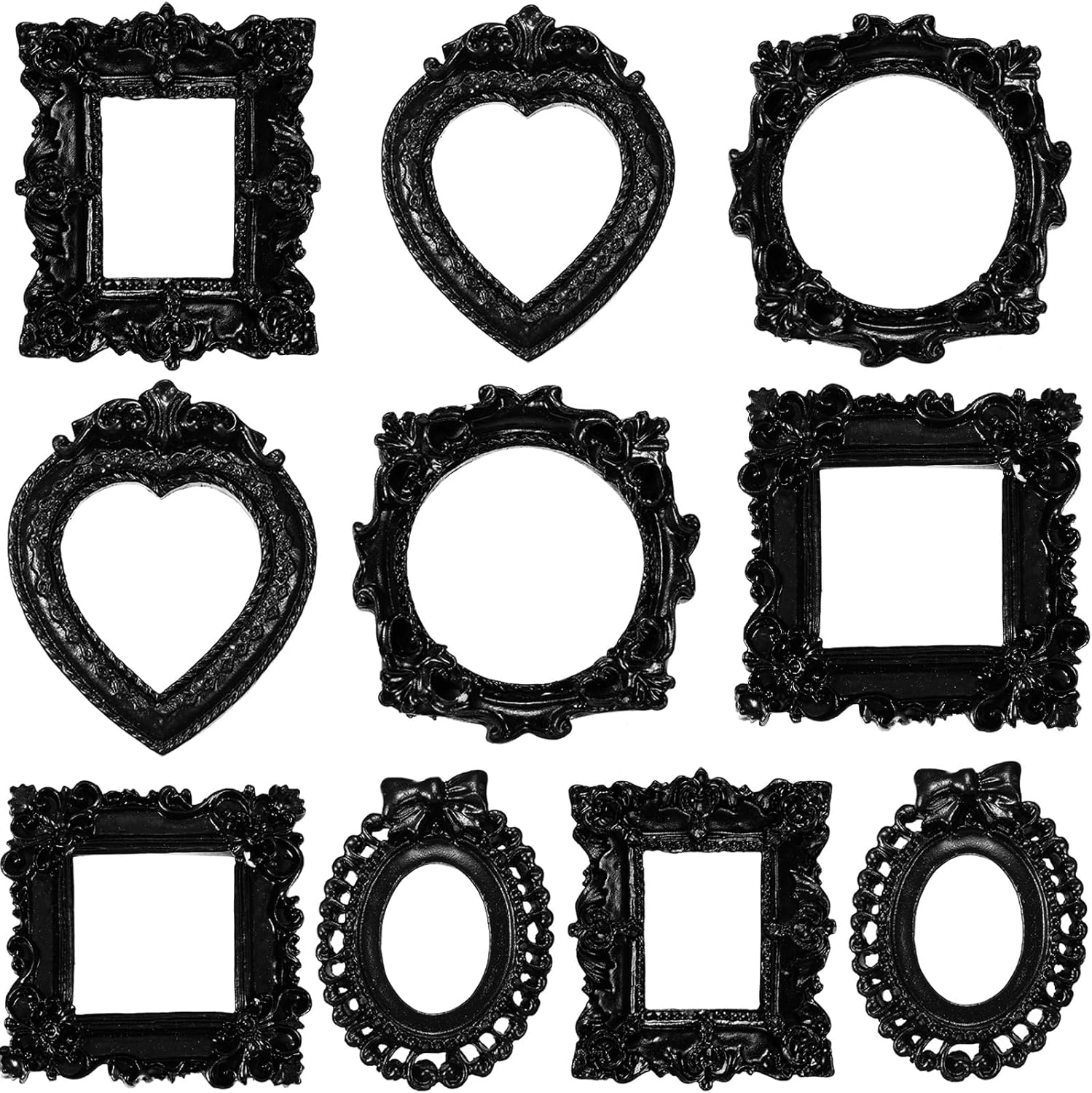 Vicenpal 25 Pcs Vintage Resin Picture Frame Antique Photo Resin Frame Mini Resin Jewelry Display Frame Photography Photo Frame DIY Small Photo Frame for Photo Home Decoration (Black,Gold,Silver)