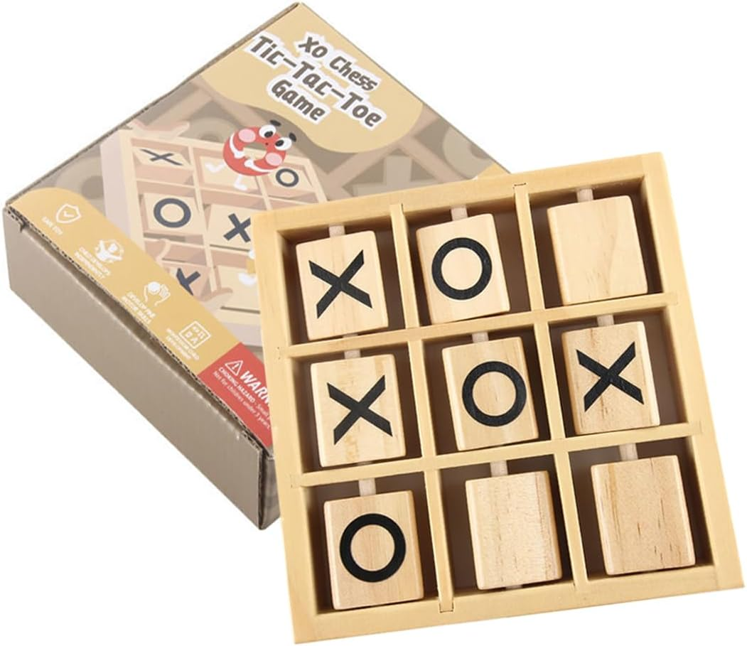 Wooden Tic Tac Toe Game Board for Kids & Adults - 14.5X14.5Cm Classic Strategy Game - Family Travel Toys, Home Decor, Educational Montessori Gift (Mini XO Chess Style) image number 3