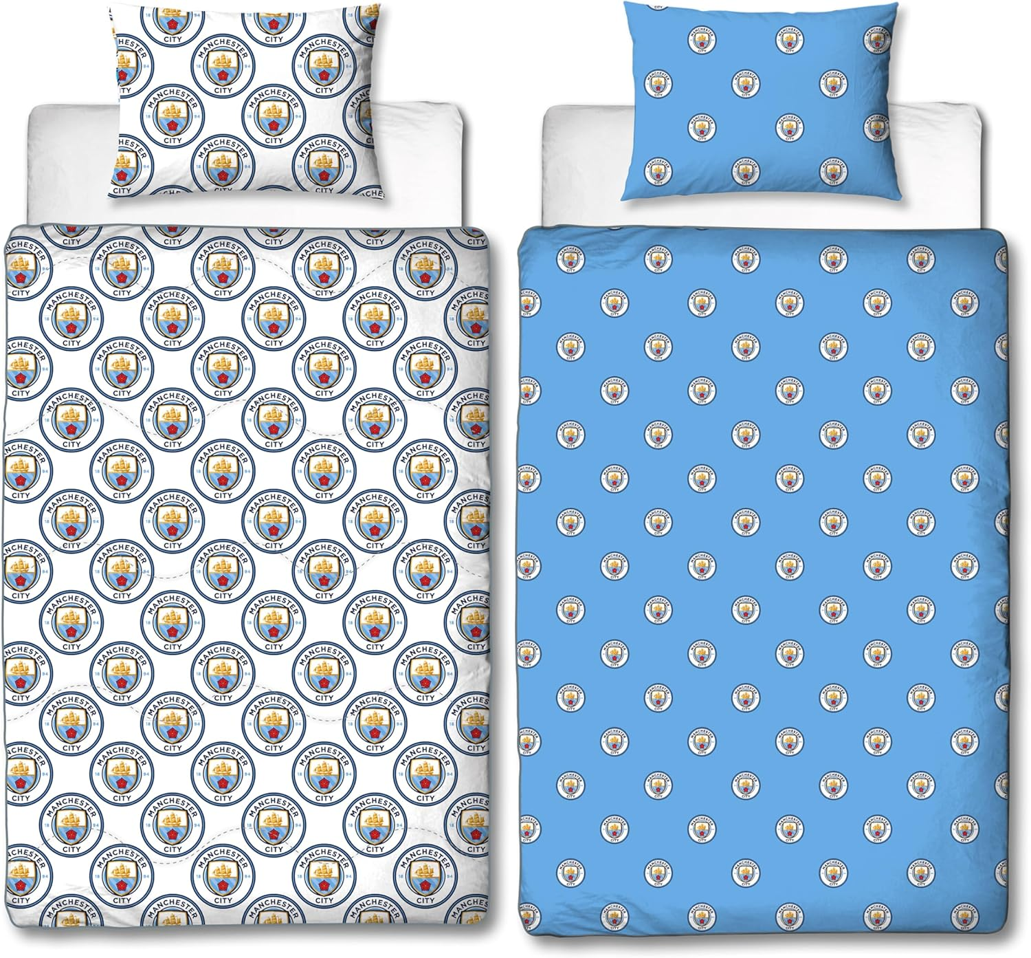 Character World Manchester City FC Official Single Bed Coverless Duvet Bedding Reversible Coverless Quilt, Pillowcase Washable Duvet for Travelling 10.5 Tog image number 1