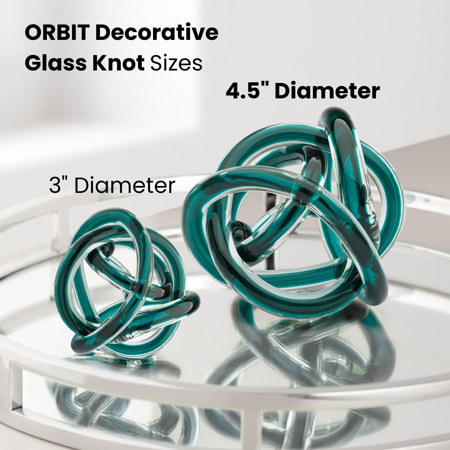 Torre & Tagus Orbit Hand Blown Glass Infinity Knot Sculpture - 4.5 Inch Glass Art Teal Knot Decor Ball for Home Decor, Small Centerpiece Table Decoration for Home Interior (Clear Teal) image number 4