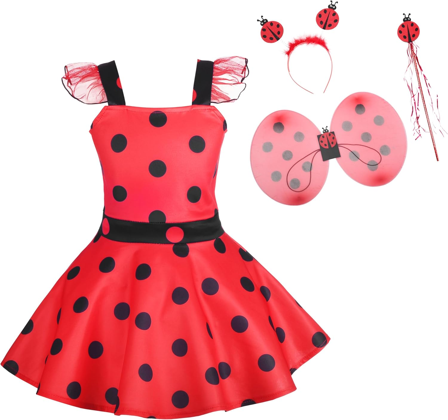 Dressy Daisy Toddler Kids Girls Polka Dots Ladybug Dress up Costume Birthday Halloween Christmas Fancy Party Outfit 12 Months to Size 12, Black/Red