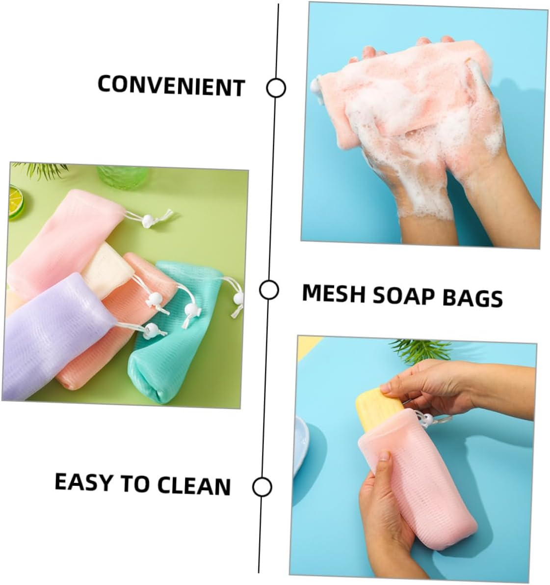 WOONEKY 5Pcs Mesh Soap Bags for Travel Foaming Soap Pouches Drawstring Exfoliating Scrubber Pouches Portable Holder for Handmade image number 2