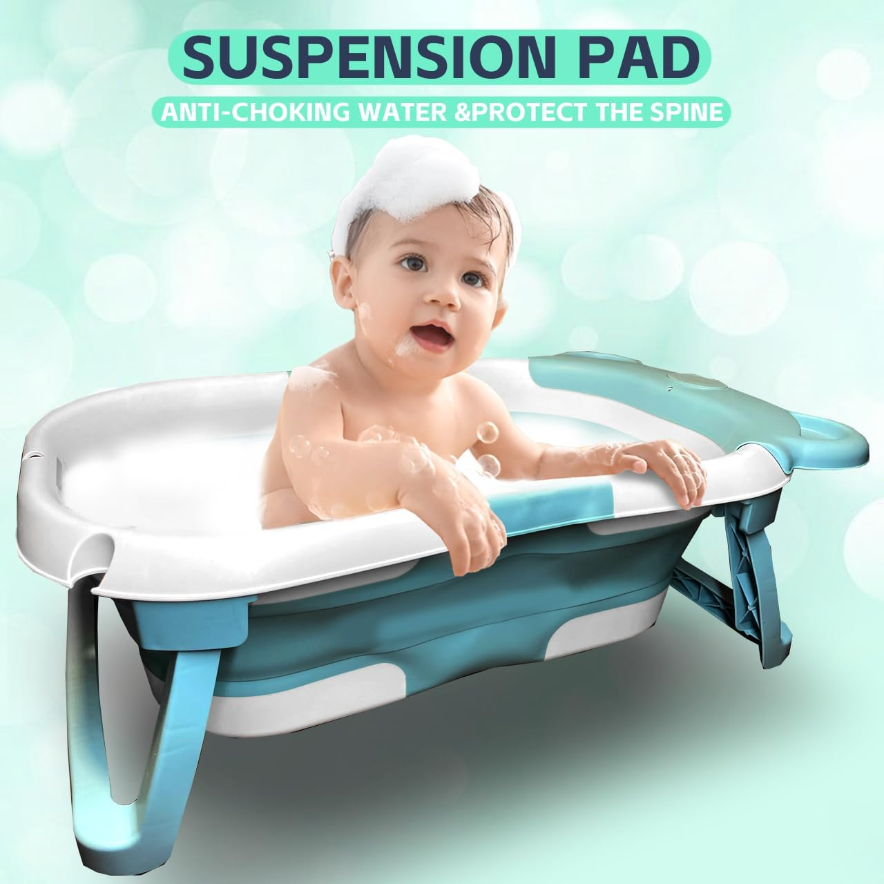 Collapsible Baby Bathtub with Cushion, Foldable Infant Bath Tub with Drain Plug & Storage, Portable Bathing Tub for 0&ndash;24 Months image number 3
