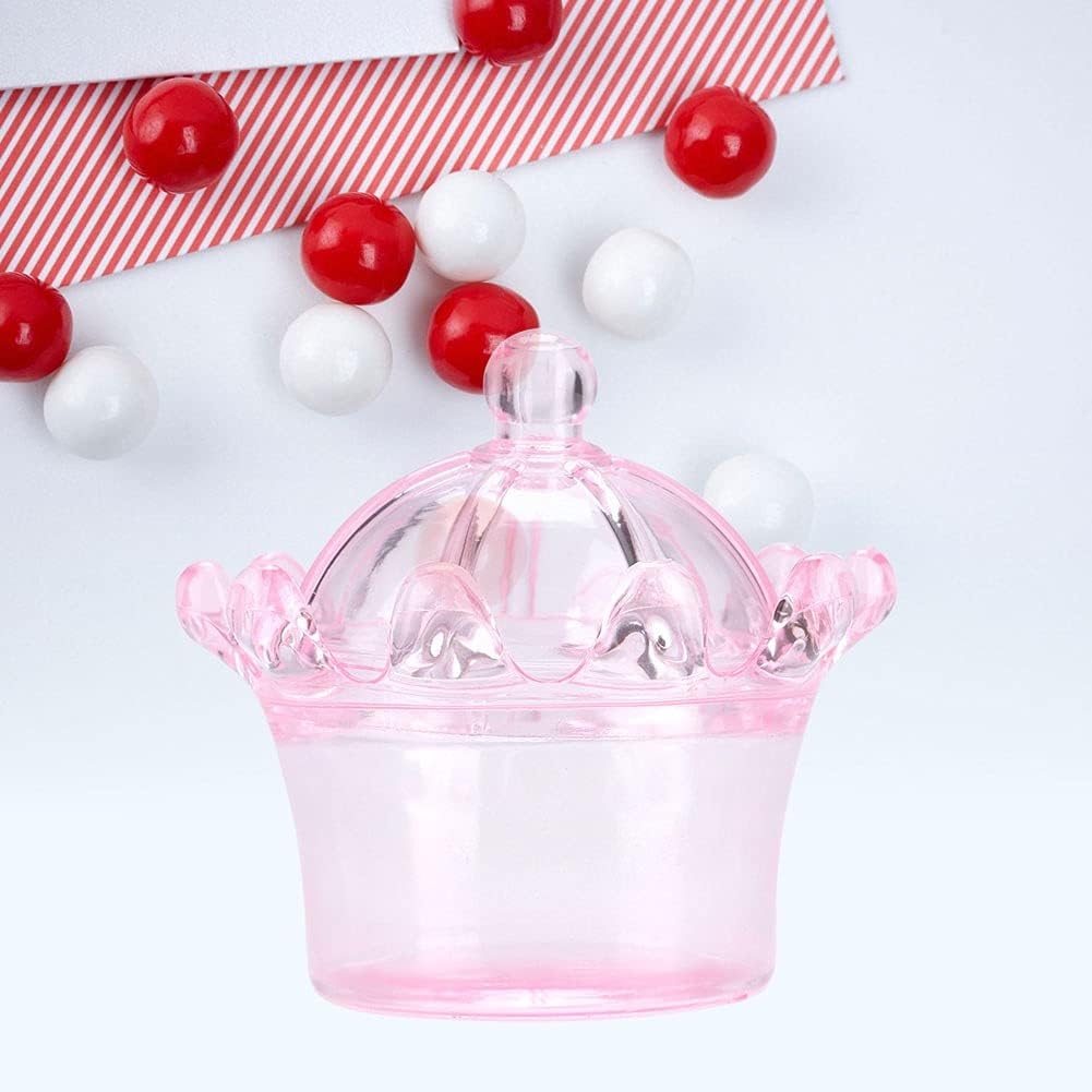 Haofy 12Pcs Box Cute Transparent Crown Plastic Candy Box Favors Chocolate Packaging for Kids Birthday Baby Shower Guests Wedding Party Supplies (Pink)