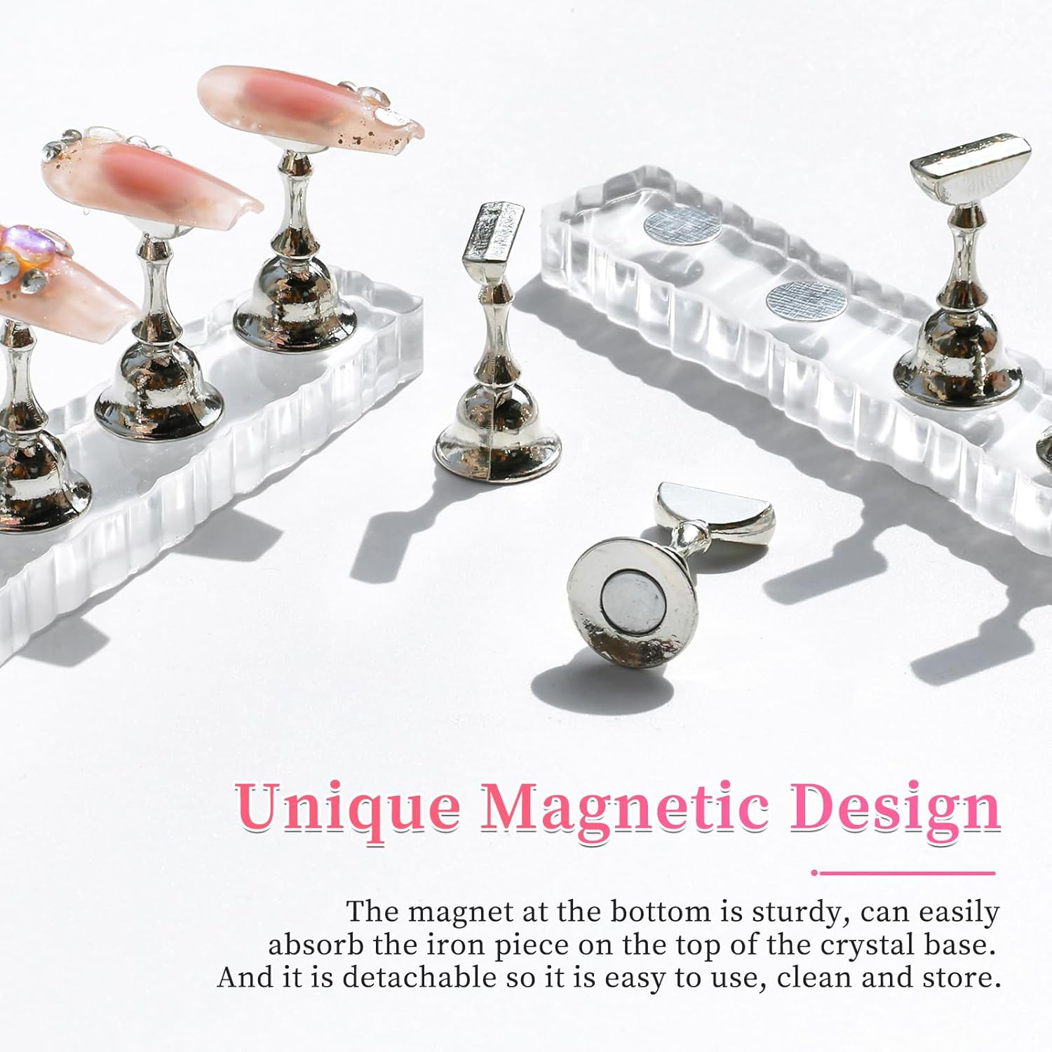 BQAN 2 Set Nail Holder for Painting Nails, Transparent Acrylic Nail Stand for Press on / Fake Nail Tips Training / Nails Display with 96 Pcs Reusable Adhesive Putty (Clear) image number 2