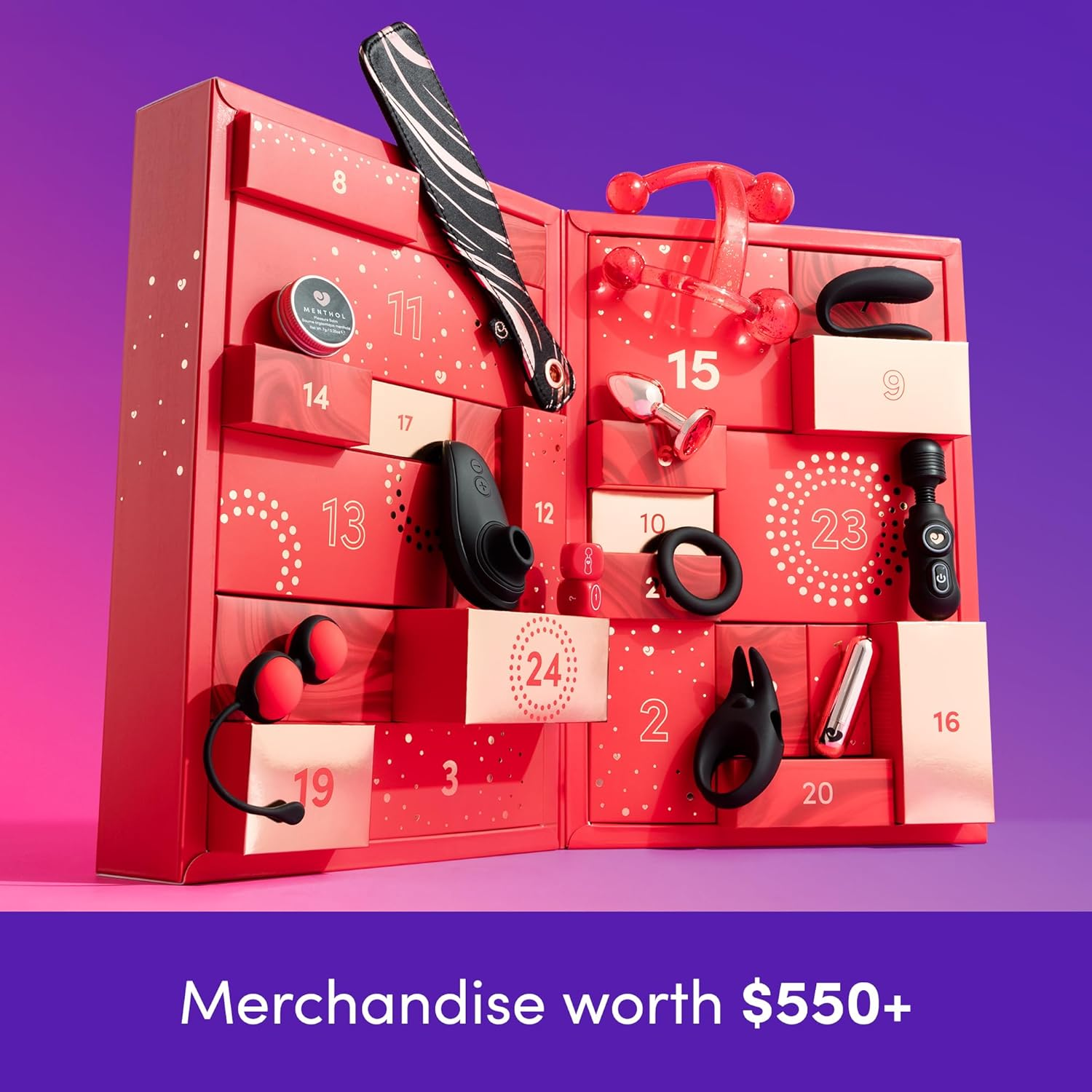 Lovehoney Advent Calendar 2024 &ndash; 24 Day Couples Sex Toy Gift Set &ndash; Erotic Adult Toys for Men, Women & Couples &ndash; Vibrators, Bondage, Masturbators and Massagers &ndash; Worth over $550 image number 2