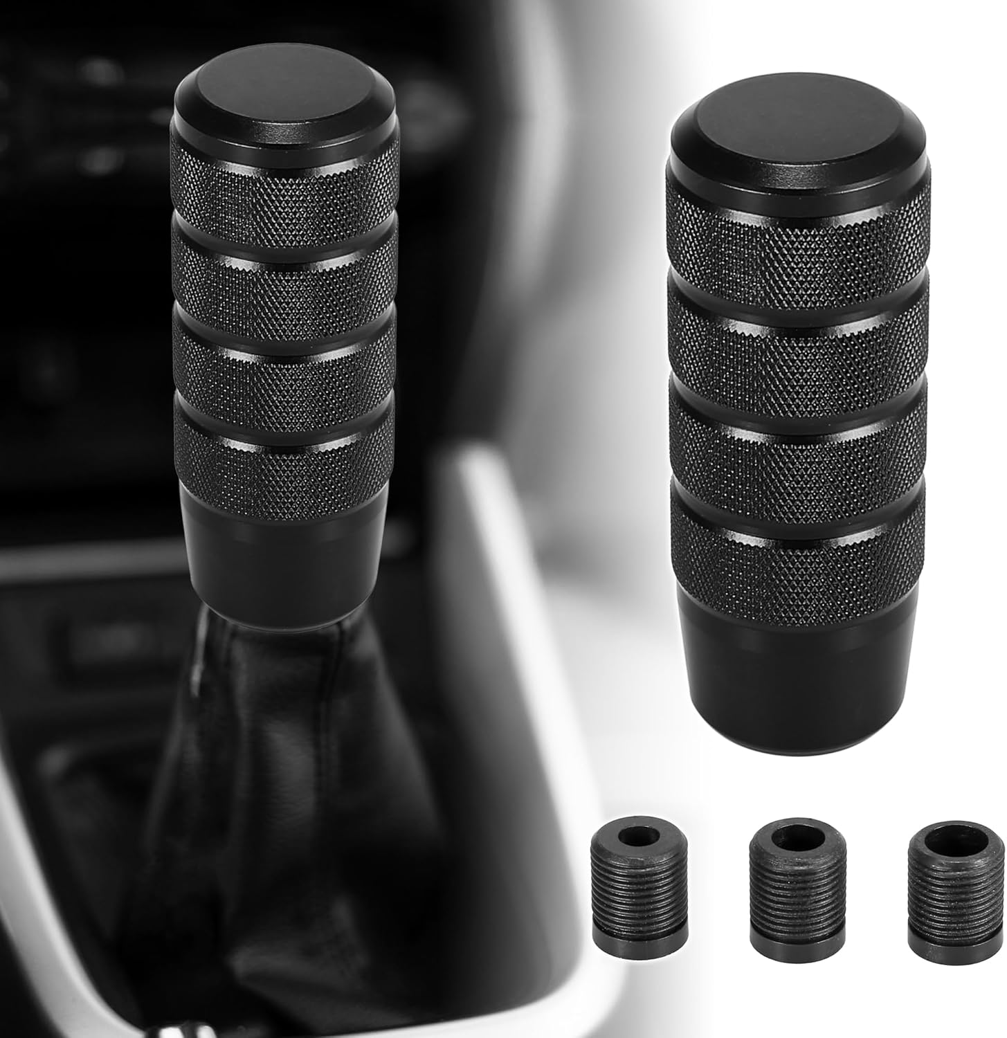 X AUTOHAUX Metal Universal 9.5Cm Shift Knob Gear Shift Manual Transmission Stick Shift Knob Set for Car Black