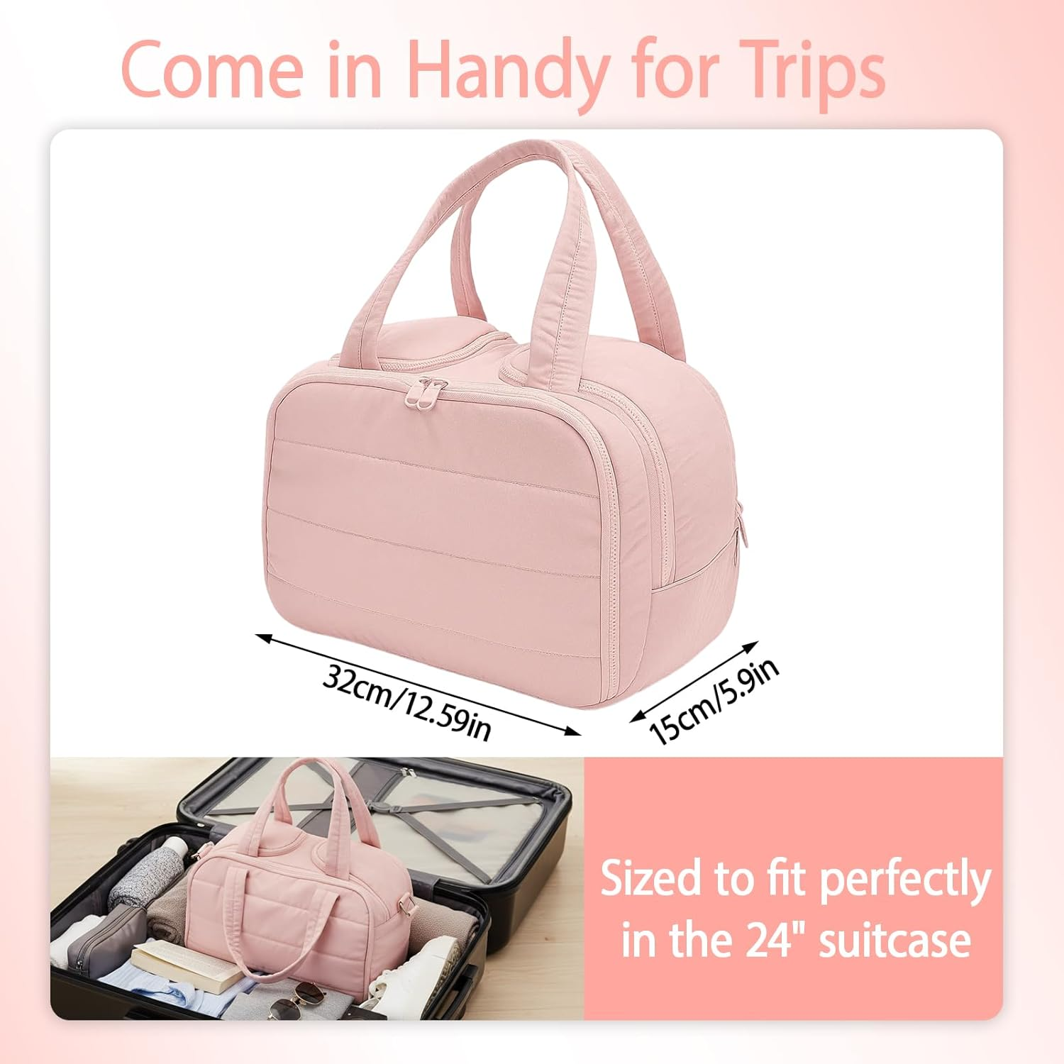 Travel Toiletry Bag, Pink Wide Opening Makeup Bag with Large Capacity, Compact Size 23X10X18Cm, Ideal for Women Travelling with Cosmetics and Toiletries image number 6
