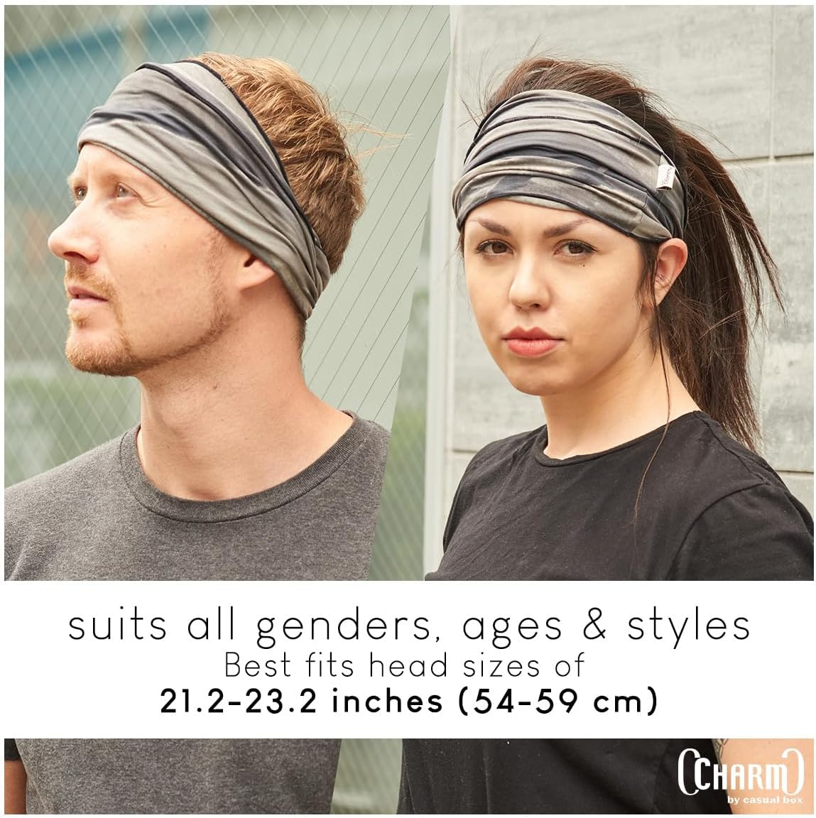 CHARM Mens Tie Dye Bandana Headband - Japanese Head Wrap Womens Hippie Hair Band Marble Khaki