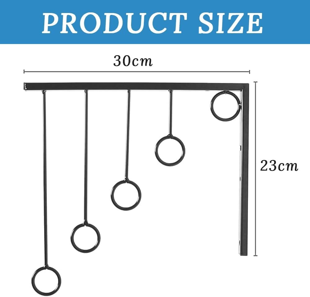 3 Pack Wall Mounted Black Metal Clothes Hangers, Clothing Display Rack with 5 Hanging Rings for Entryway, Foyer, Bedroom, Laundry Room, Store, Bathroom (Black)