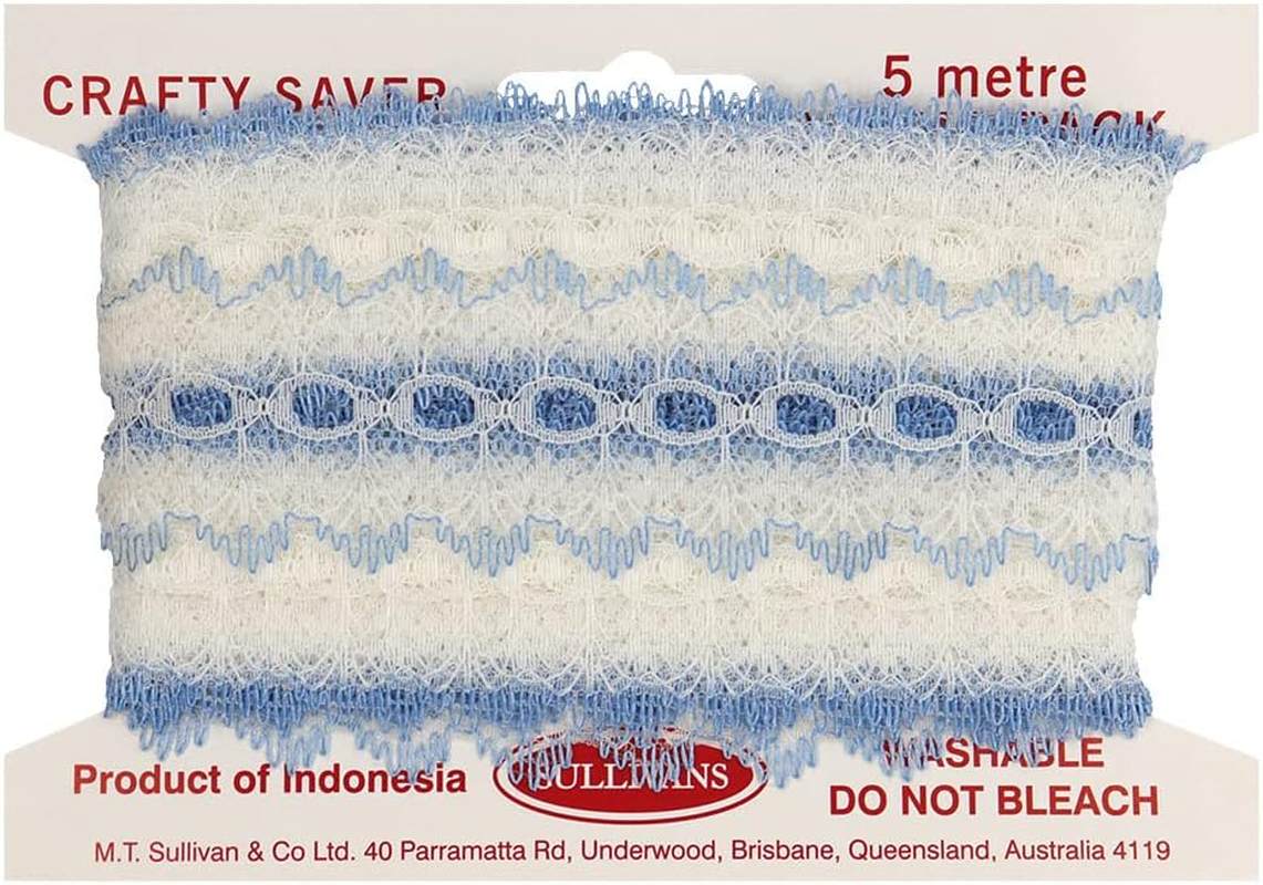 Sullivans Crafty Saver Picot Eyelet Lace, 5 Meter Length X 35 Mm Width, White/Sky image number 1