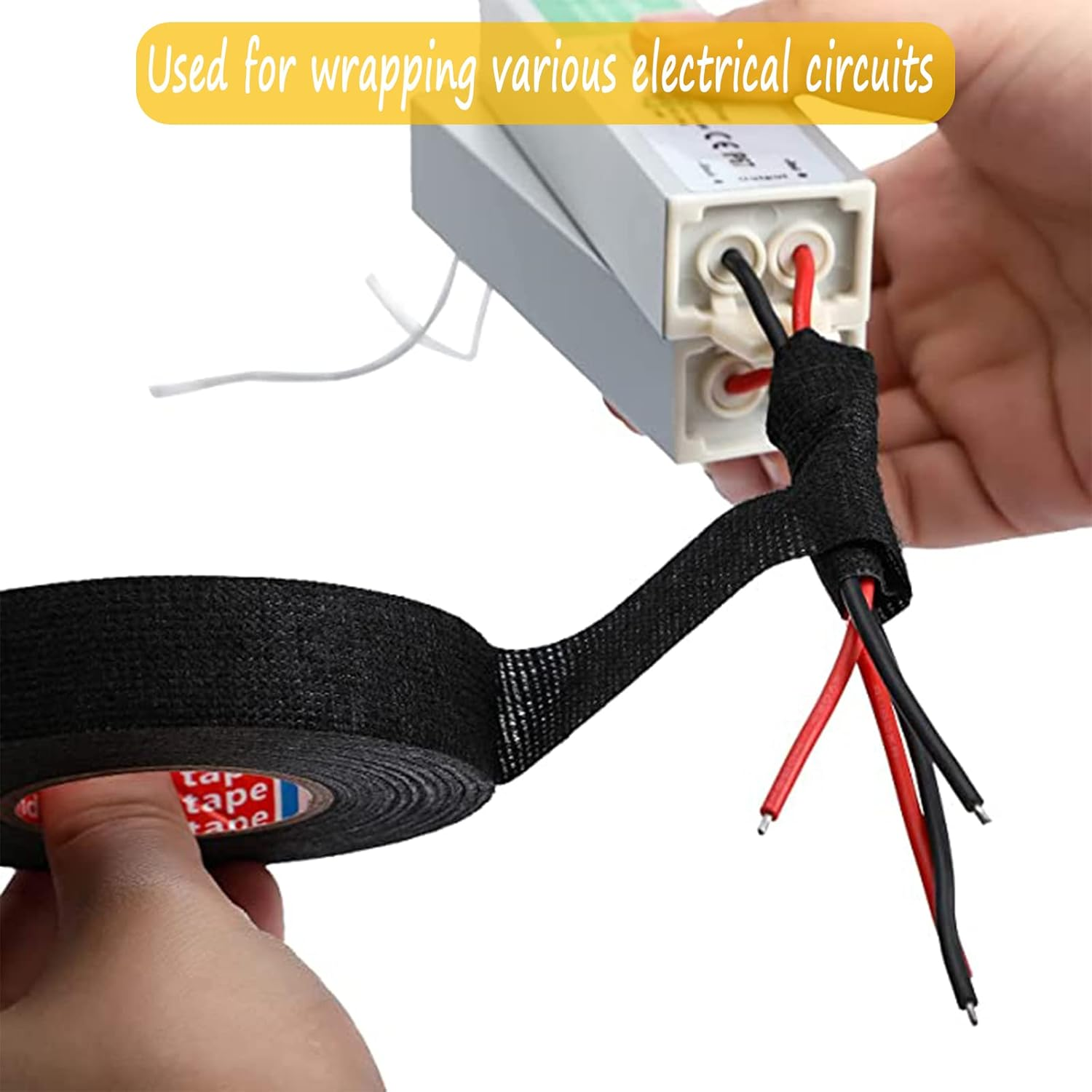 4 Pieces Fabric Tape for Car Insulation Tape Black, Wire Loom Harness Tape Self Adhesive Textile Tape for Wiring Harness, Motorcycle for Home Use (19Mm X 15M) image number 2