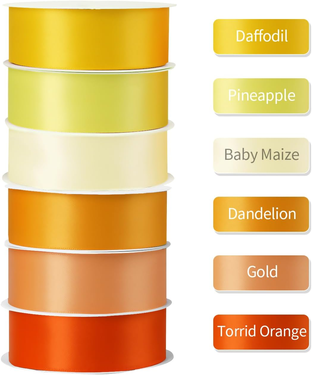 Satin Ribbon 1 Inch Fabric Ribbon, Yellow Ribbon Assortment Double Faced Ribbon for Gift Wrapping Flower Bouquet Wedding Party Decoration Hair Bows DIY Crafts- 10 Yards/Roll, Total 60Yds image number 2