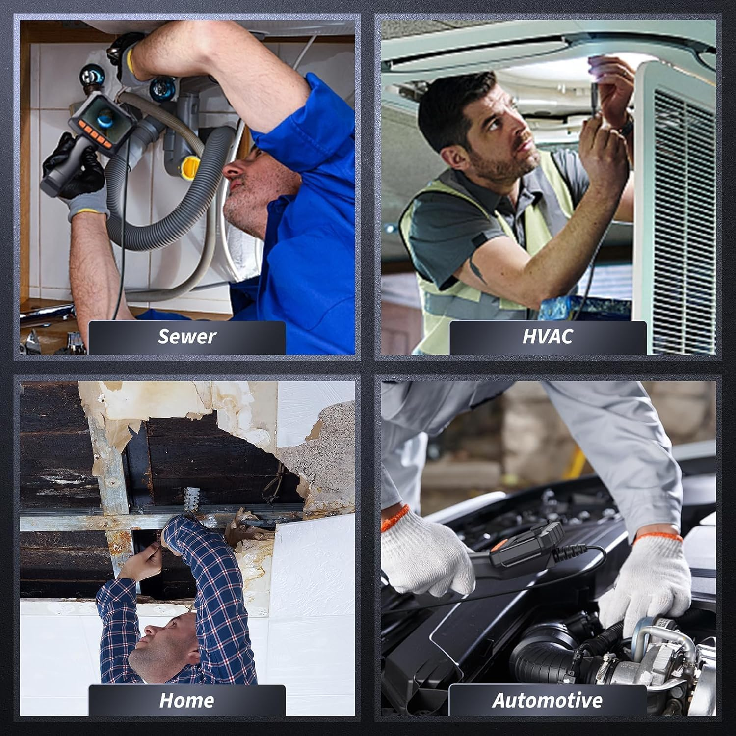 Endoscope Camera with Light, 1920P Inspection Camera, with 2.4-Inch Color Display Borescope, Waterproof Industrial Borescope with 8 Adjustable LED Lights, 16.5Ft Semi-Rigid Cable Sewer Camera