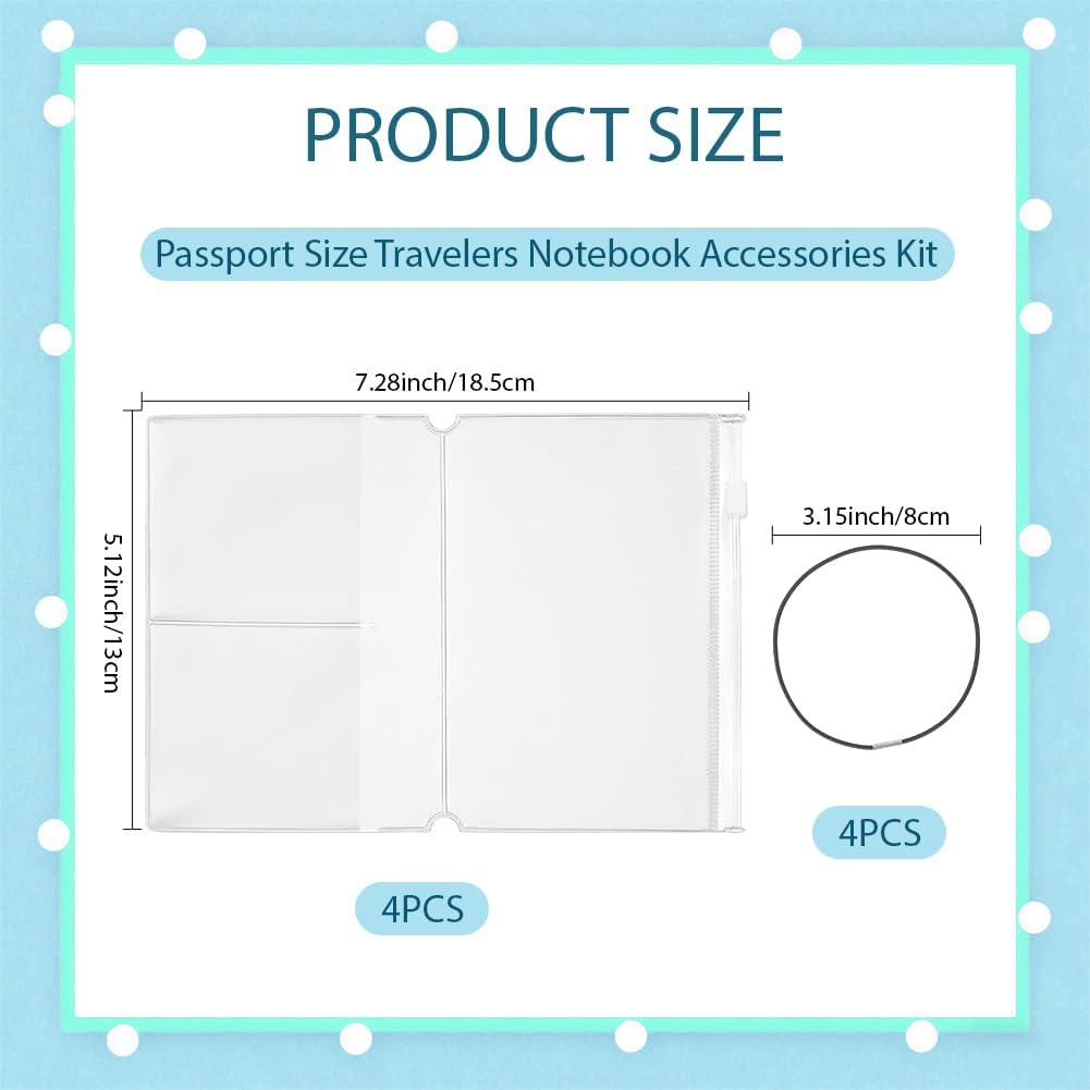 CRASPIRE 8Pcs Travelers Notebook Accessories Kit with 4Pcs Nylon Travel Journal Elastics 4Pcs Passport Size PVC Clear File Pockets Rectangle Zipper Folder Organizers for Card Passport Document Storage image number 3
