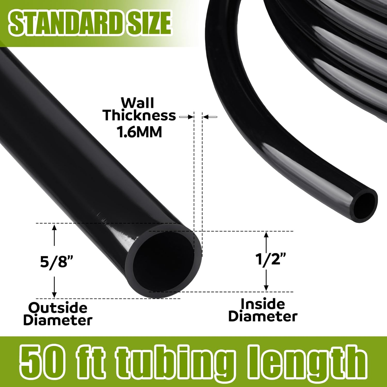 Tondiamo Vinyl Pond Tubing Flexible PVC Tubing, 1/2" ID X 5/8" OD, 50-Feet Length Black PVC Vinyl Tubing Heavy Duty Reinforced Vinyl Hose Tubing for Fish and Plants Protection image number 5
