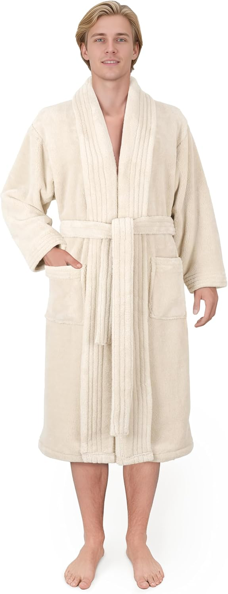 American Soft Linen Men&rsquo;S 100% Cotton Terry Bathrobe &ndash; Soft, Absorbent, Quick Dry Turkish Robe for Men, Beige, Xx-Large