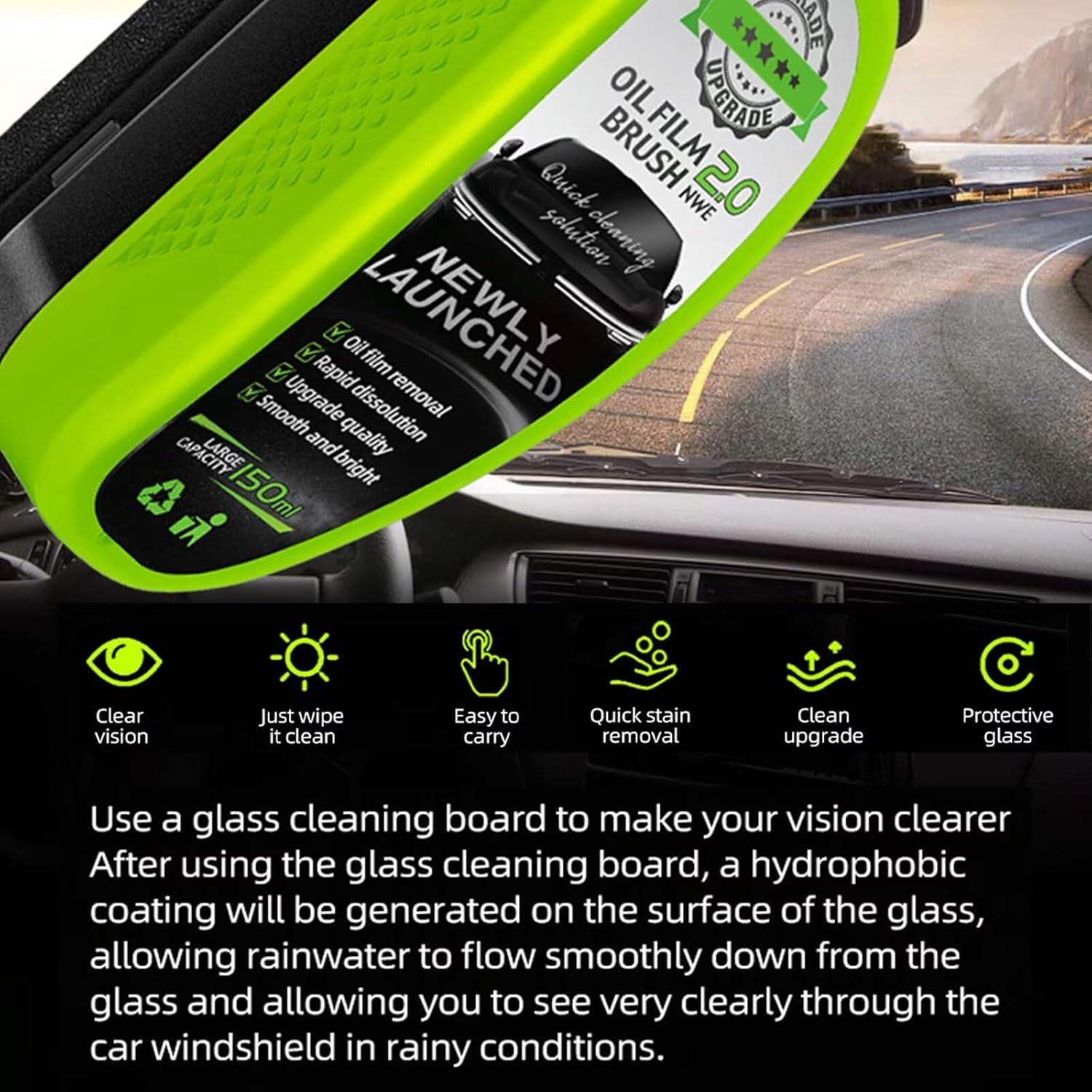 LEZOOY 1 Pack Car Oil Film Cleaning Brush Powerful Glass Cleaner Removes Dirt Improves Visibility and Clarity Prevents Mirrors from Fogging Reusable Green image number 5
