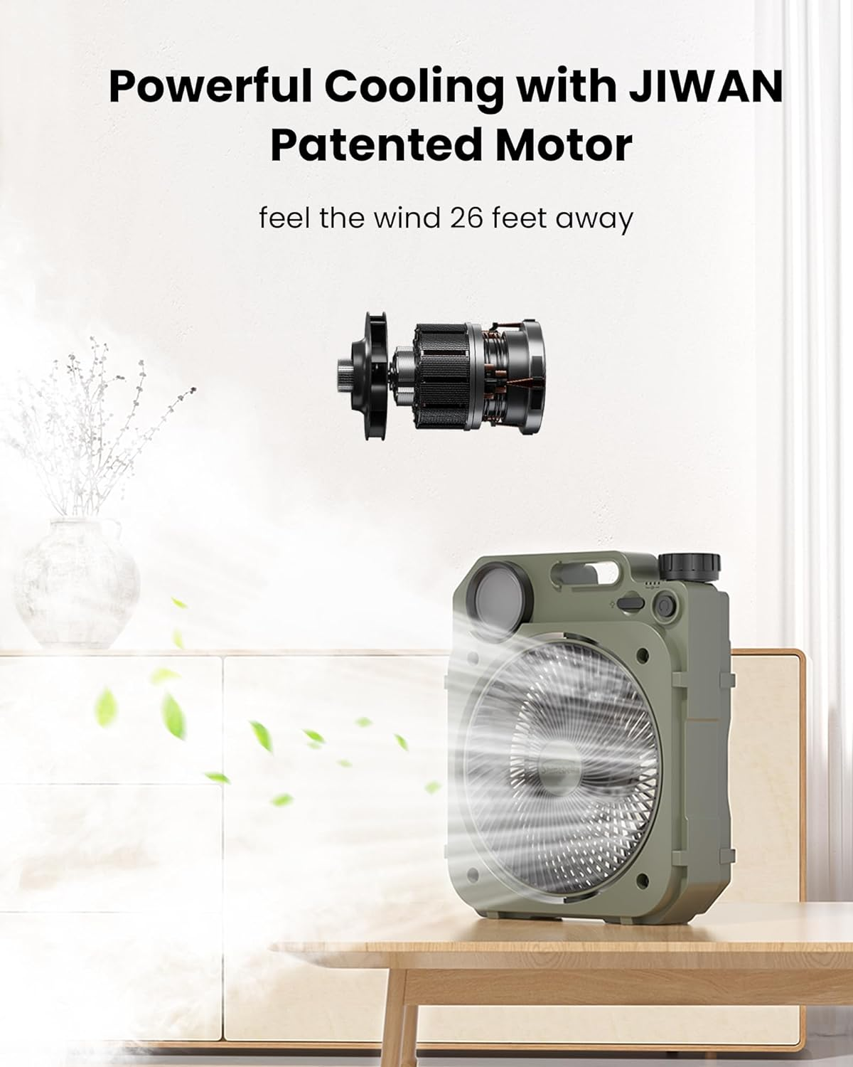 8.5'' Small 20000 Mah Camping Fan,90&deg;Tilt and Side to Side Auto Oscillating, Portable Desk Fan with 3 Levels LED and SOS Light,Battery Operated Fan, Personal USB Fan for Bedroom Hurricane Emergency image number 1