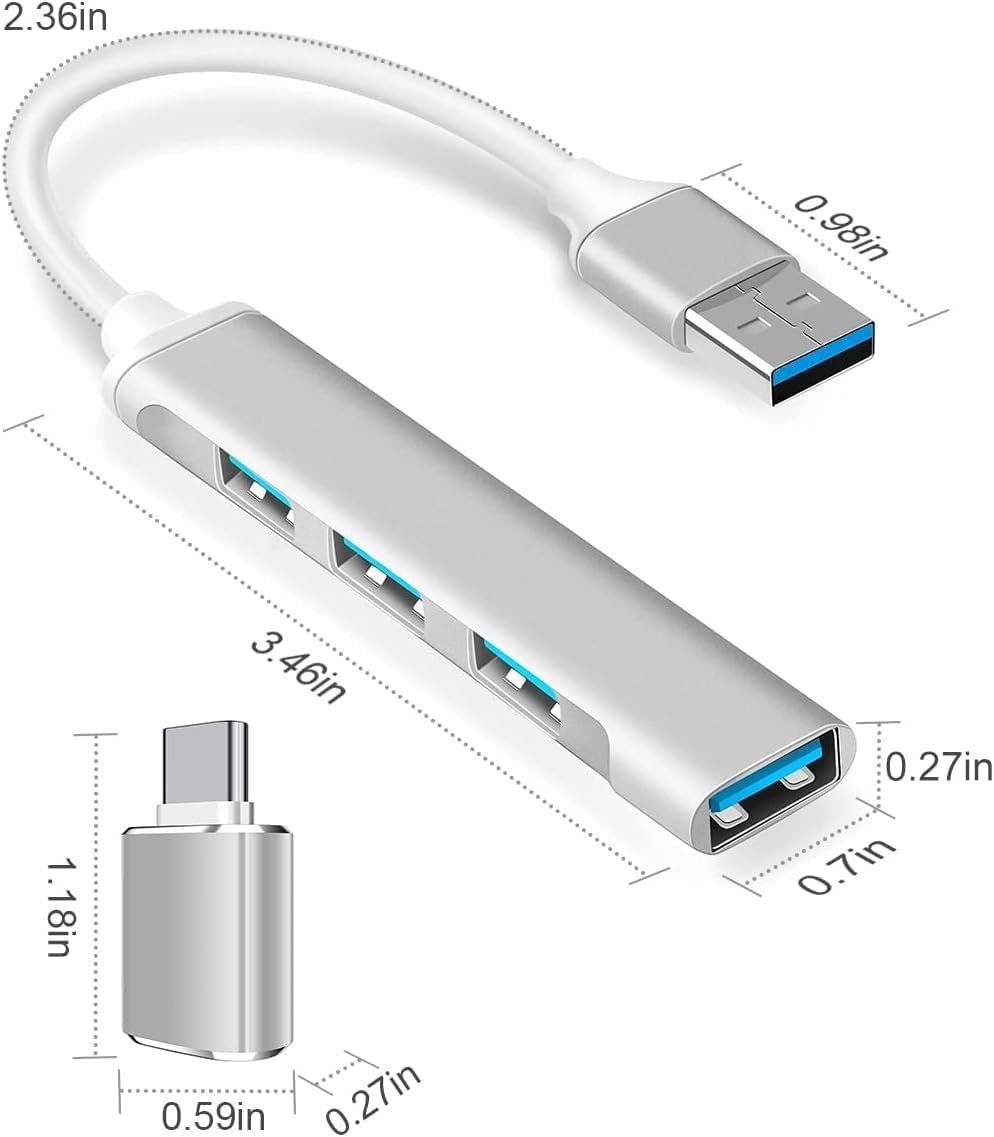 USB Hub 4 Port with USB C to USB Adapter,Usb Hub 3.0, USB Hub 2.0, USB Expander Hub for Laptop, Mini Extensions, Ultra Slim Portable Data Hub Applicable for Imac Pro, Macbook Air Notebook PC Silver image number 6