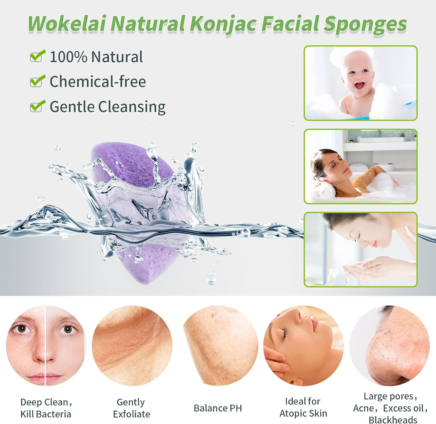 Pack of 6 Natural Konjac Sponge Face Sponge Face Sponges Face Cleanser Face Scrub Face Cleansing Sustainable with Activated Carbon and Aloe Vera for All Skin Types (Multi-Colour) image number 6