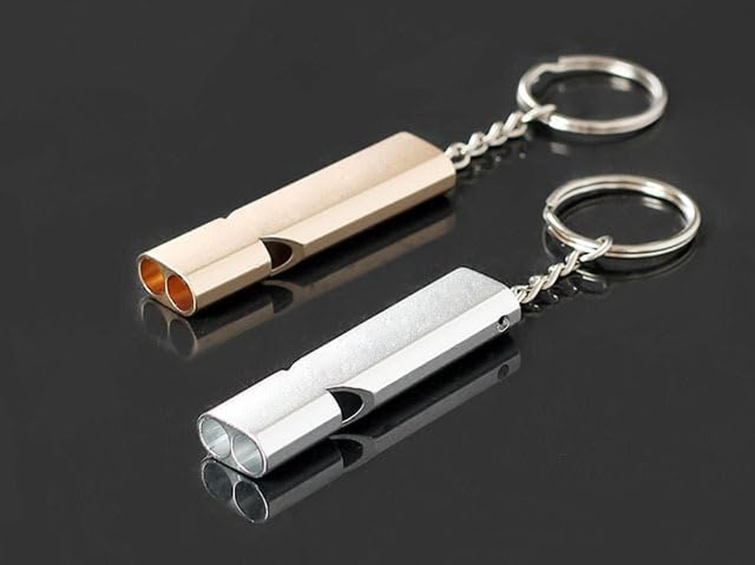 Whistle for Disaster Prevention, Crime Prevention, Disaster Whistle, Emergency Rescue, Outdoors, Climbing, Coaches, Large Volume, Metal, Double Tube Whistles, Includes Key Ring (Silver, 3 Pcs) image number 4