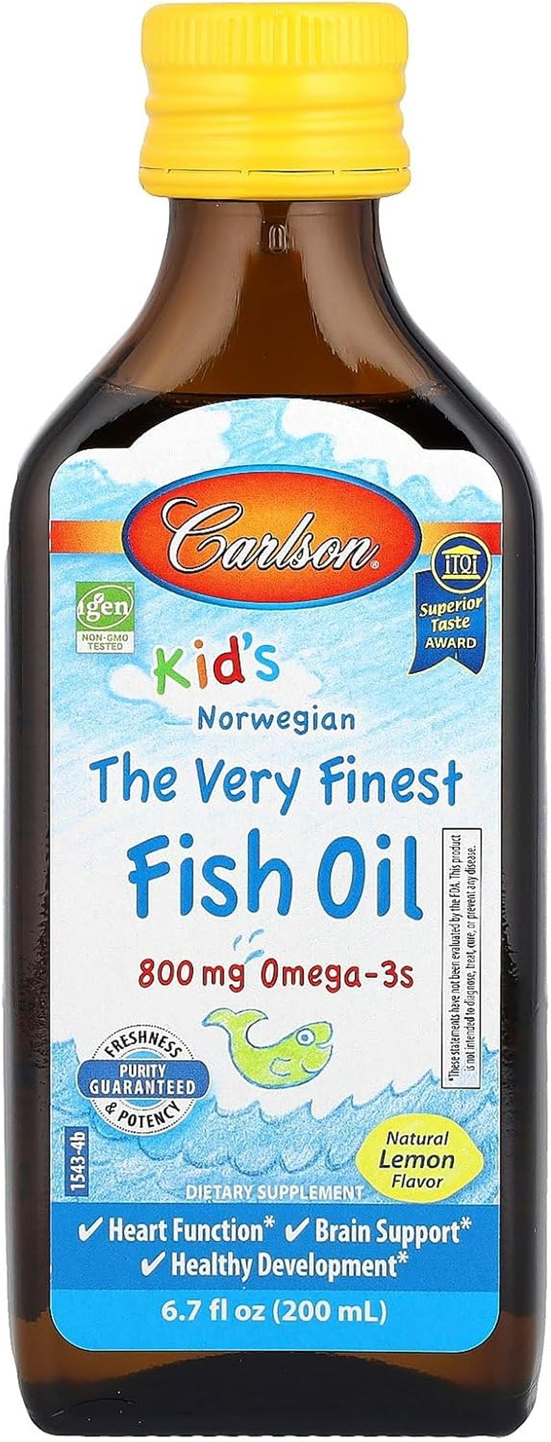 Carlson Kid'S the Very Finest Fish Oil, Lemon, Norwegian, 800 Mg Omega-3S, 200 Ml image number 1