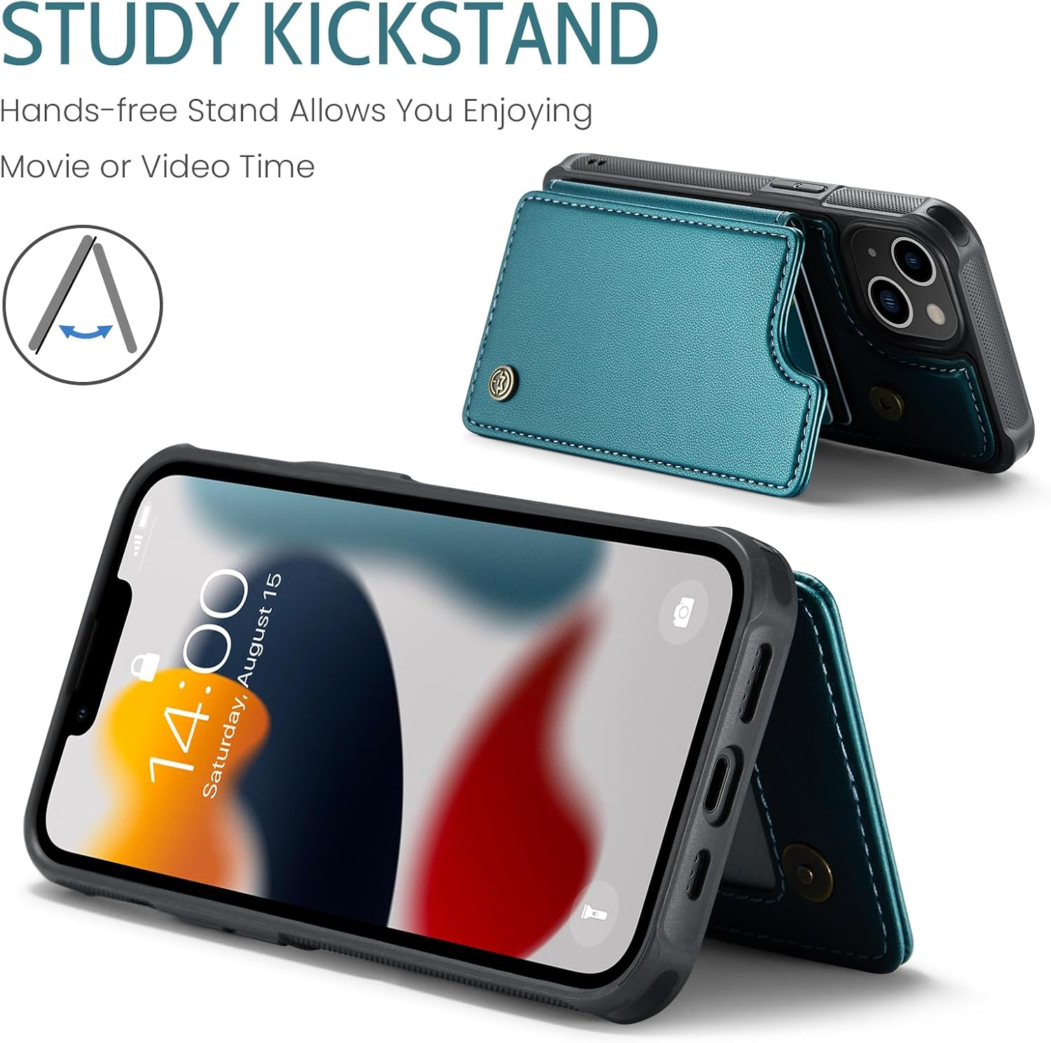 UEEBAI Wallet Case with Card Holder for Iphone 13 6.1 Inch, RFID Blocking Flip Case PU Leather Folio Case Kickstand Card Slots Case Magnetic Clasp Cover Shockproof Case for Women and Men - Green - Brown image number 3