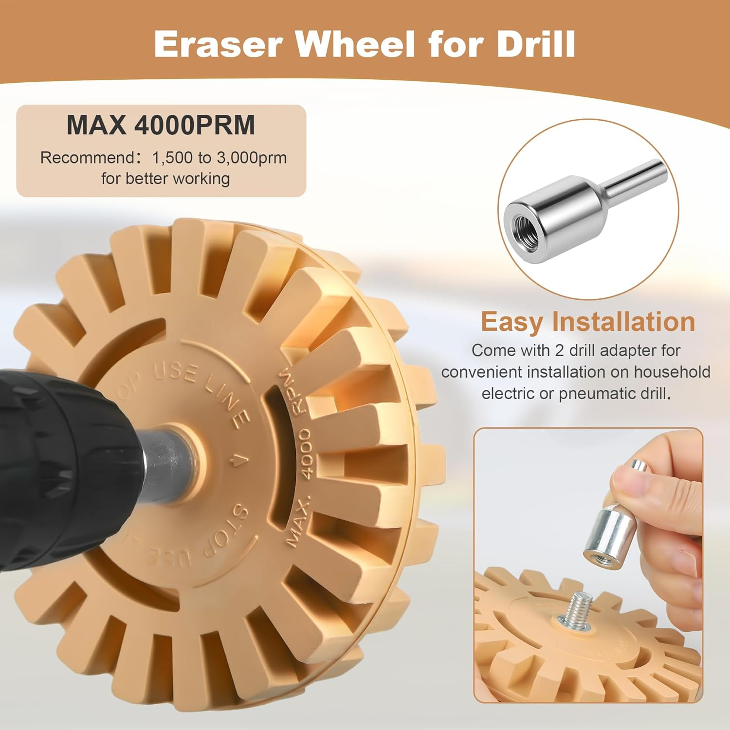 Adhesive Residue Remover, Car, 2 Pieces, 4 Inch Sticker Remover with Adapter, Film Eraser Battery Screwdriver, Sticker Eraser of Cars, Rvs, Boats, Vinyl, Glue, Stickers and Adhesive image number 5