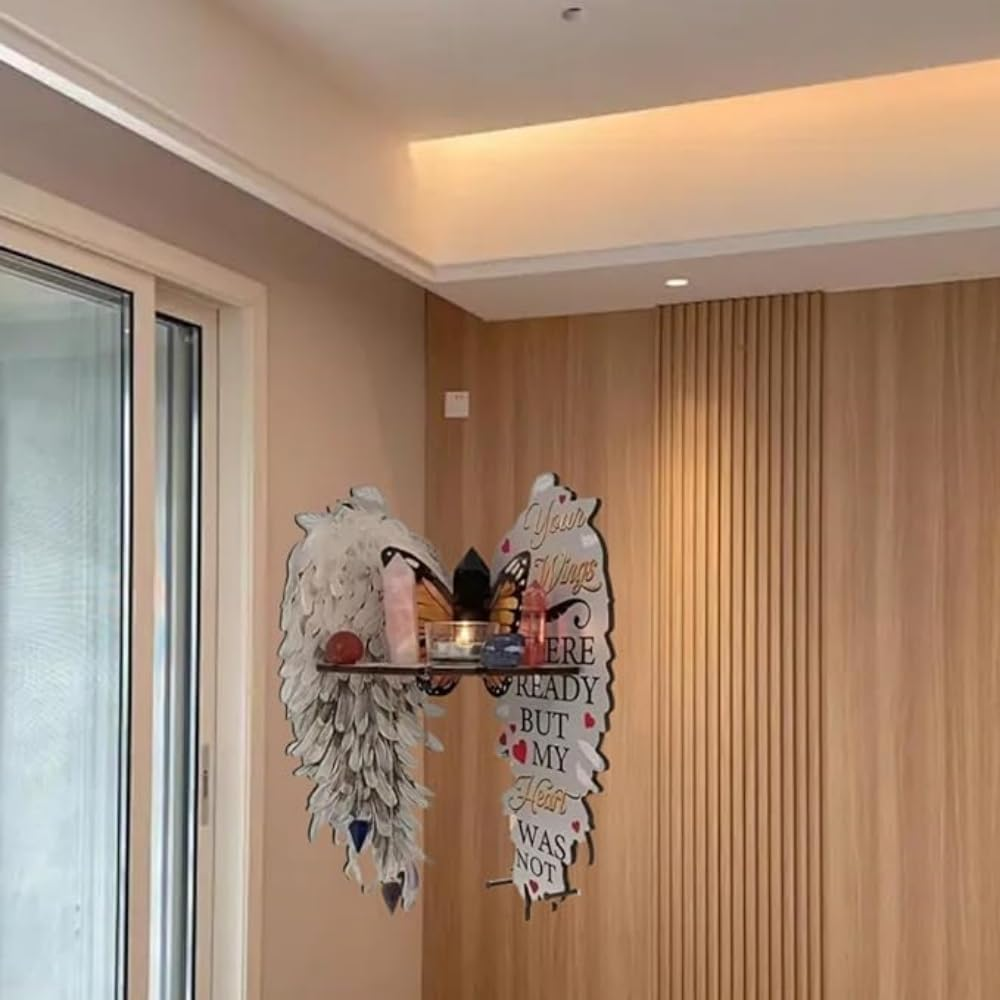 Wall Mounted Vintage Angel Wings Wooden Floating Corner Shelf, 1-Shelf, Bohemian Style(Light Gray, 30Cm) image number 1