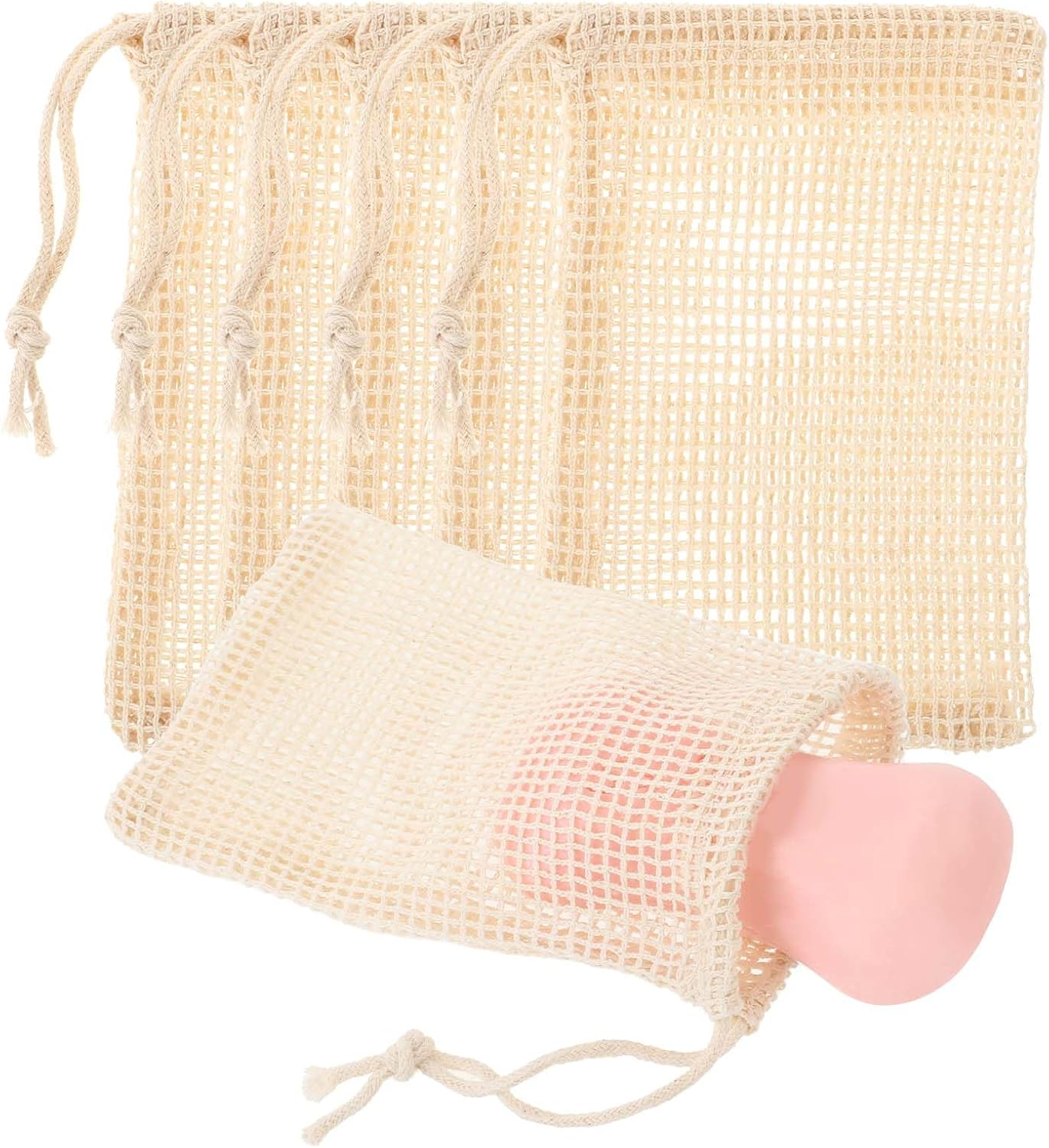 COMNICO 10 PCS Soap Bags Natural Sisal Soap Saver for Foaming and Drying Bubble Mesh Soap Scrubber Pouch Handmade Cotton Bag with Drawstring Body Facial Cleaning Bath Shower Tool image number 1