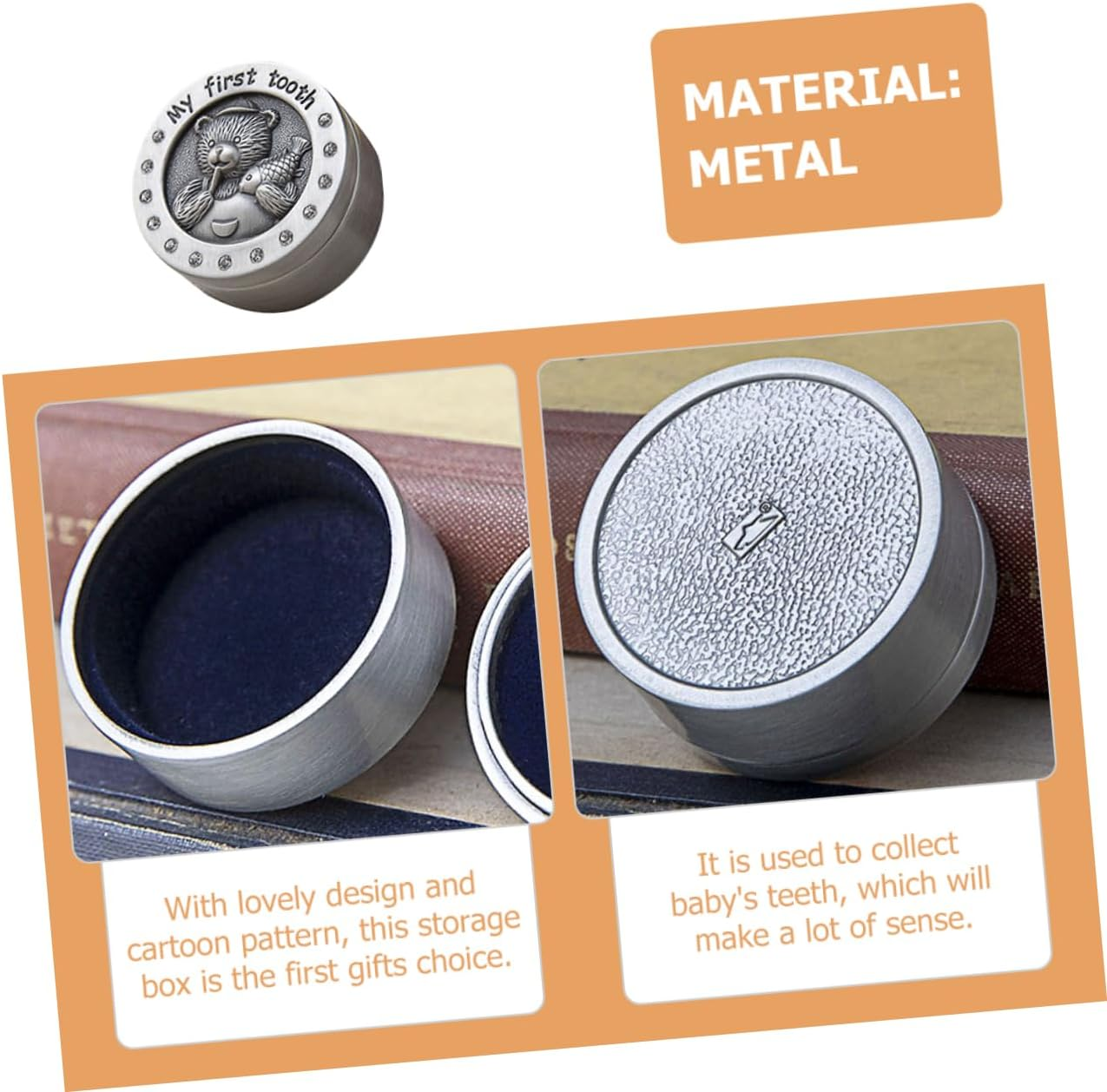 ERINGOGO Baby Tooth Keepsake Box for Kids Metal First Tooth Holder Unique Keepsake Container for Newborns Vintage Style Boys and Girls image number 1