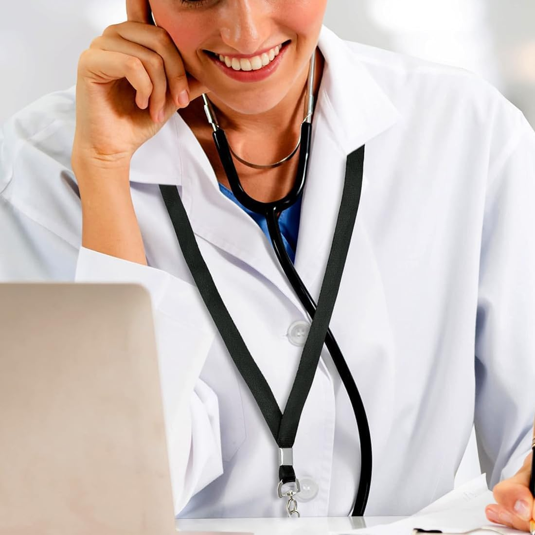 50Pcs Bulk ID Badges Lanyards, Durable Nylon Neck Lanyards Light Flat Lanyard Kit with Swivel Hook Clips for Name Tag ID Badges Holder, Lanyard for Keys School Office Festival Event (Black) image number 4