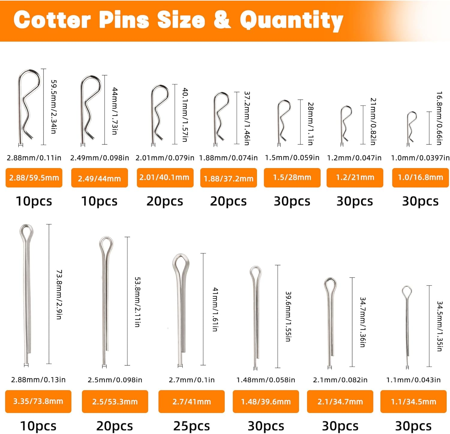 360Pcs Heavy Duty Pin Assortment Kit - Hitch Pins R Clip Pins - Hair Pins- Lynch Pins - PTO Pins - for Trucks Trailers Tractors Mowers 3 Point Accessories, Farm,Lawn,Hitches,And Garden image number 6