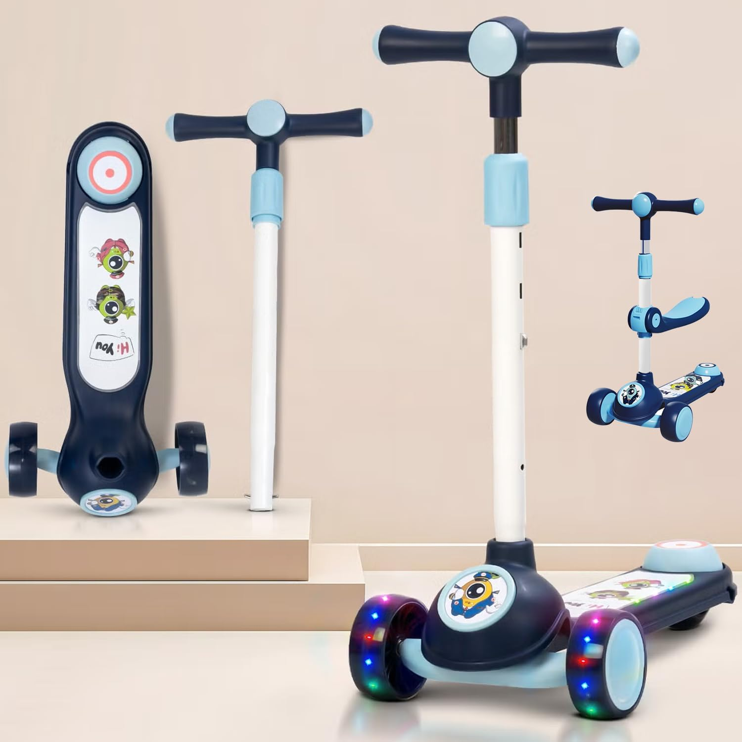 Xcjump 4 in 1 Convertible Kick Scooter for Kids Scooter 3 Wheels Foldable Scooter Tricycle image number 4