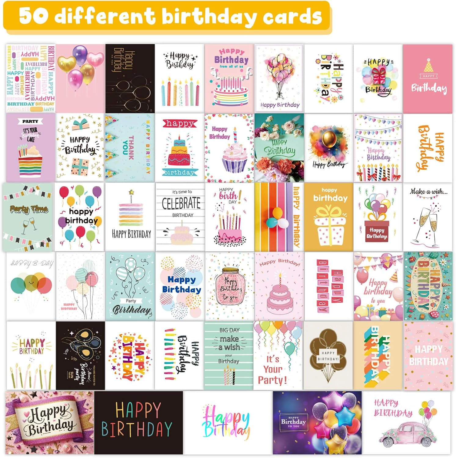 50 PCS Unique Happy Birthday Cards -With Envelopes and Stickers- Included Sturdy Storage Box,Congratulation Card Best Birthday for Husband Wife Mother Father Children Boys Girls image number 2