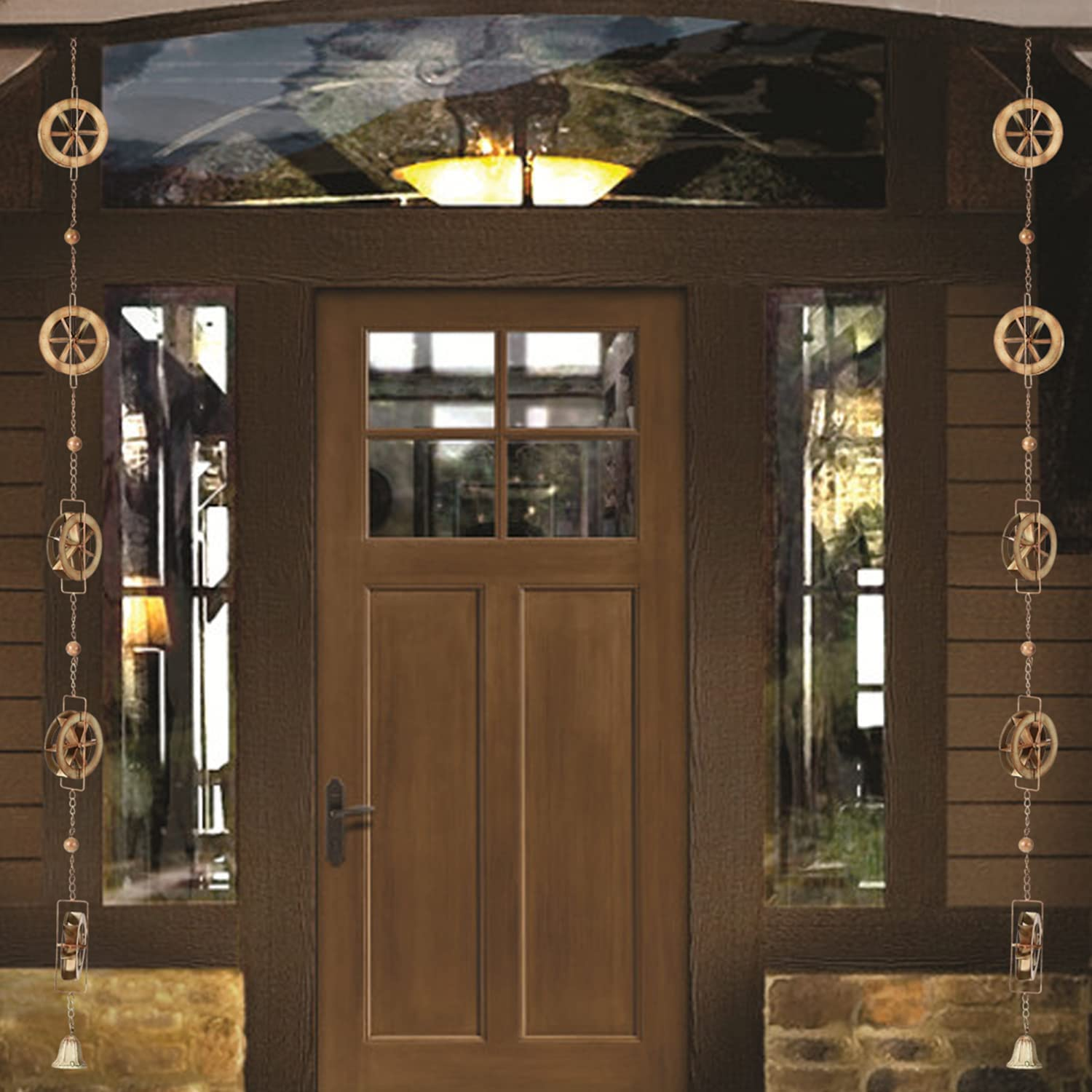 5-7/10-Feet Gutter Rain Chain,Water Wheel Rain Catcher Chain Outdoor Garden Decorative Art image number 1