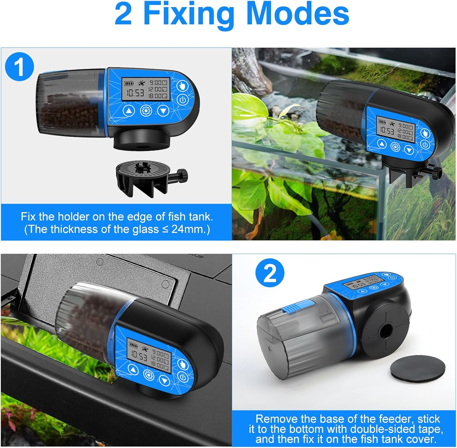 Automatic Fish Feeder, Beedove Fish Feeder with Timer, Moisture-Proof Fish Food Dispenser with LCD Display, Large Capacity Auto Fish Feeder Turtle Feeder for Small Tank, Big Aquariums, Pond (Blue)