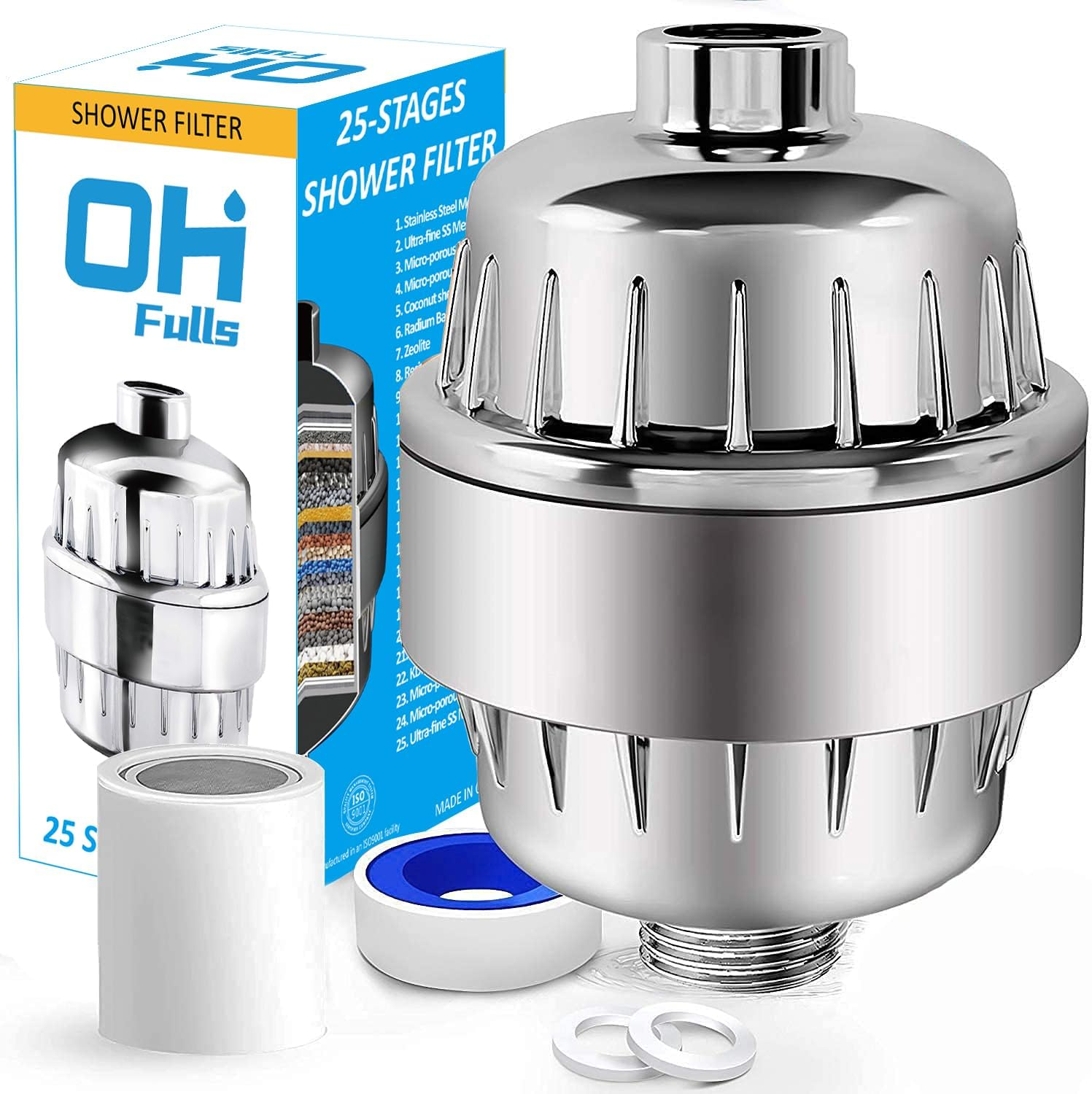 OHFULLS 25 Stage Shower Filter with Vitamin C for Hard Water - High Output Shower Water Filter to Remove Chlorine and Fluoride - 1 Cartridges Included -Consistent Water Flow Showerhead Filter image number 3
