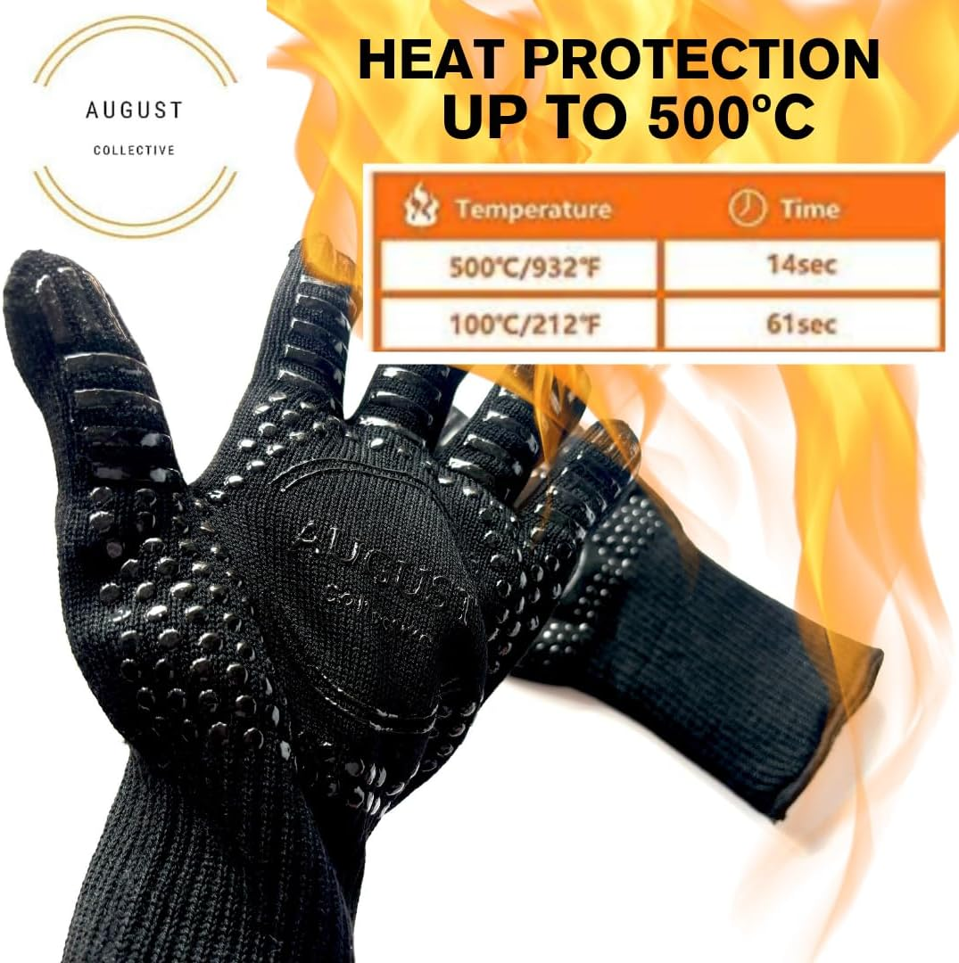 Multipurpose Heat Resistant Gloves. 1 Pair. BBQ, Grill, Oven, Fire, Cooking, Baking, Welding, Cutting and Outdoor Camping. Black. Hight Temperature. Silicone Non-Slip. August Collective Australia image number 4