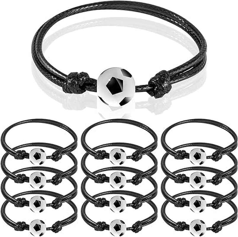 12 Pcs Football Bracelets, Adjustable Football Friendship Bracelets, Soccer Charm Bracelets for Girl Boy Sports Scenario Favours image number 5