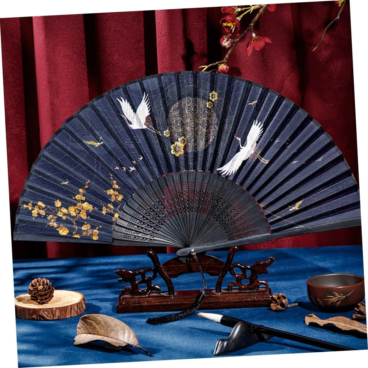 3Pcs Traditional Chinese Hand Fan Retro Folding Fan Elegant for Party Performance Summer Travel image number 4